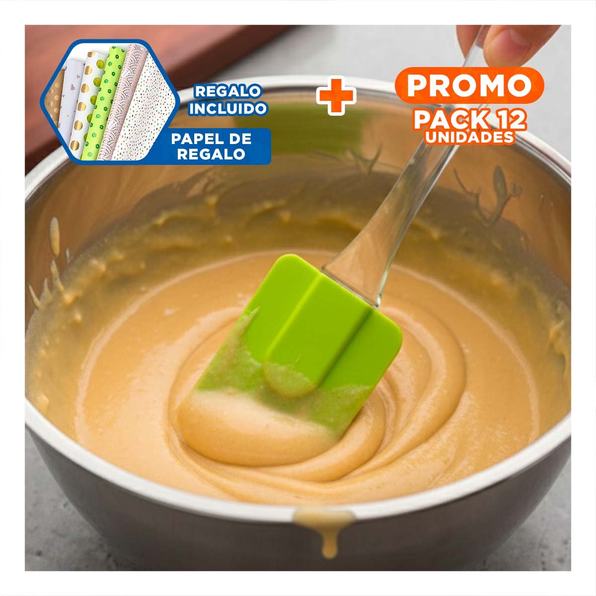 PACK12 OPCION COCINA ESPATULA Y BROCHA DE SILICONA VERDE LIMON Y+PAPEL REGALO - 1