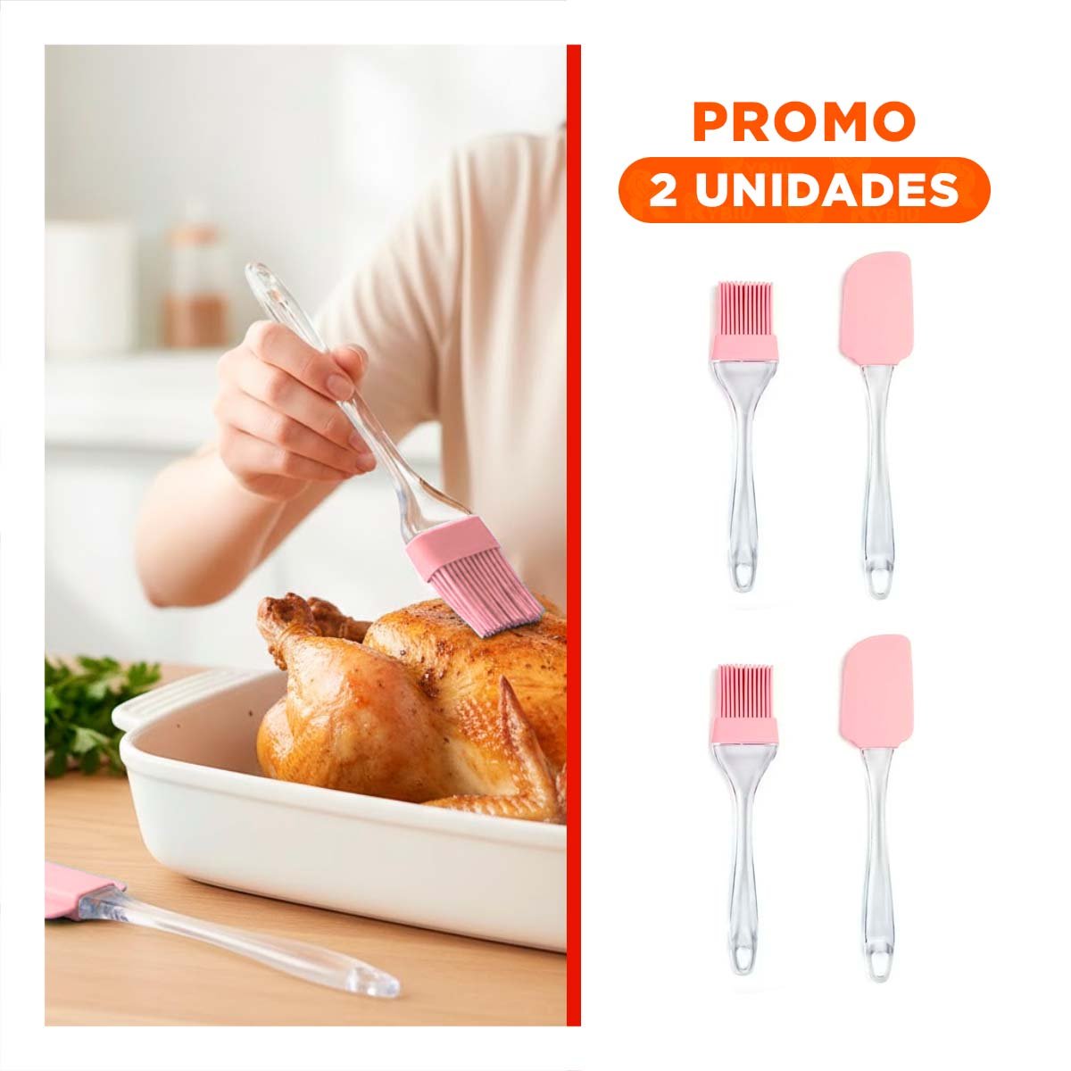 PACK2 PRODUCTO ESPATULA Y BROCHA DE SILICONA ROSADO PARA USO DIARIO - 1