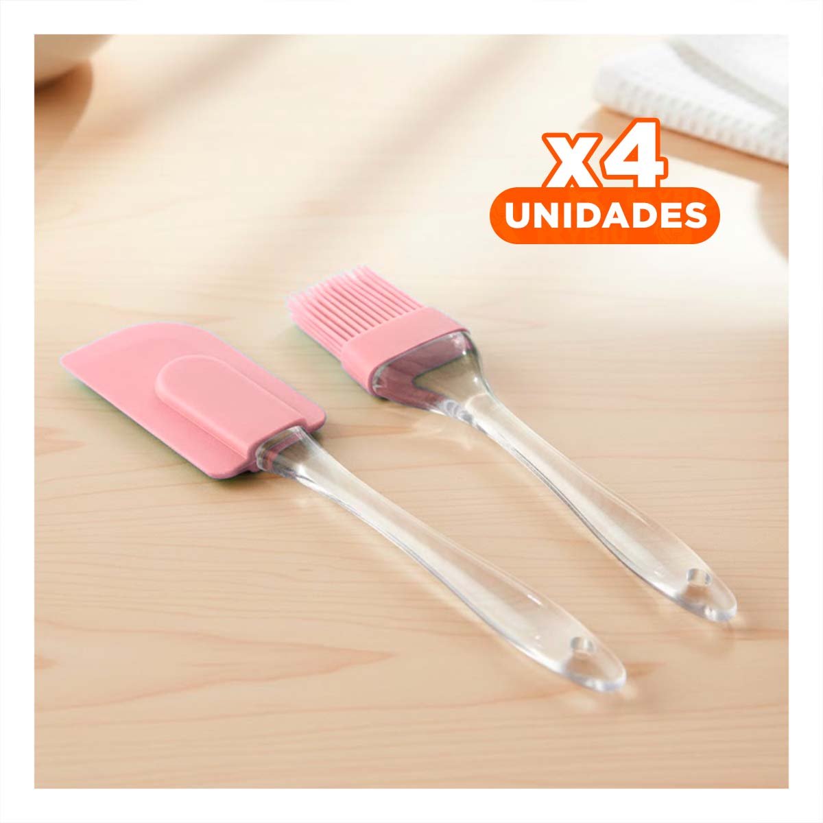 PACK4 IMPLEMENTO ESPATULA Y BROCHA DE SILICONA ROSADO PARA COCINA CASERA - 1