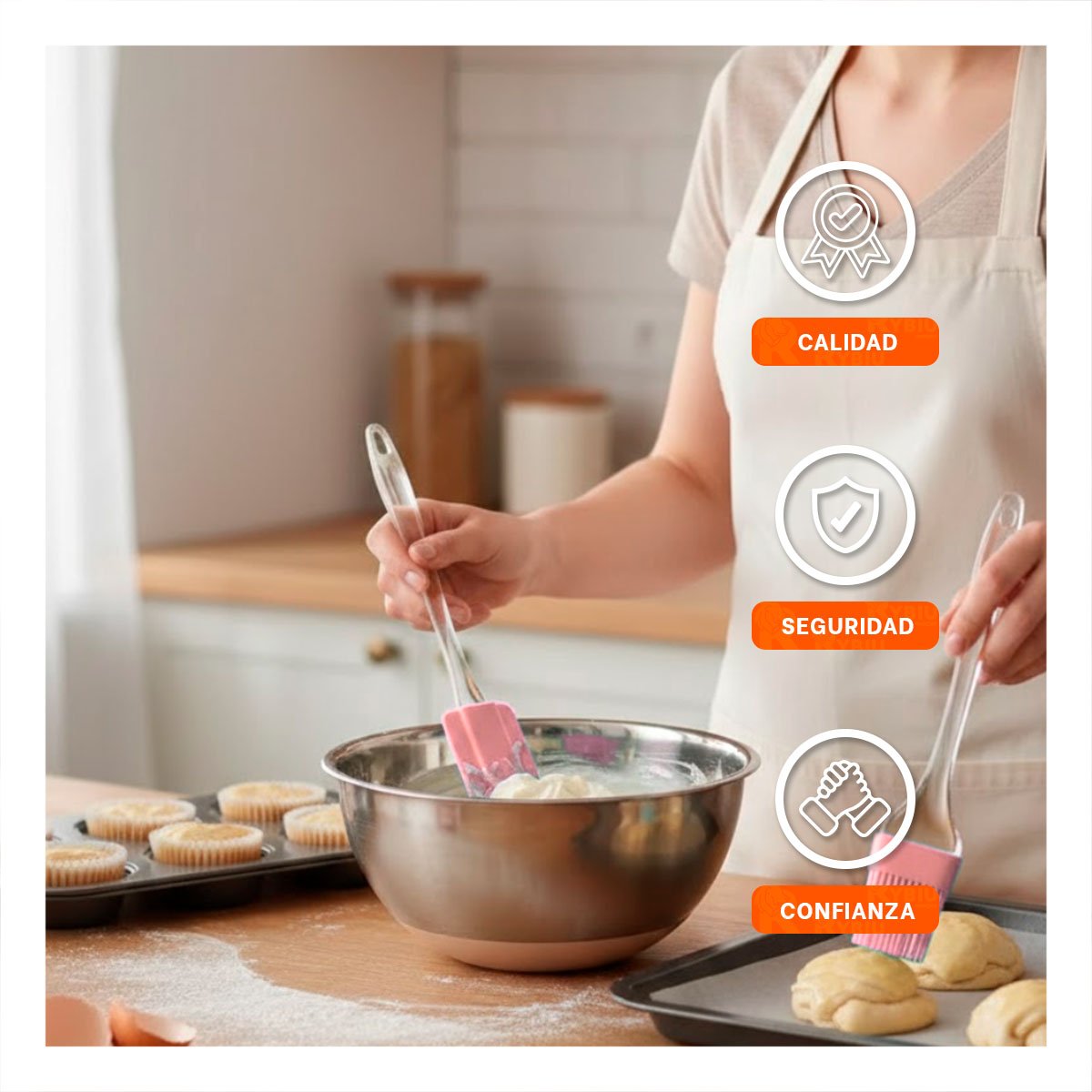 PACK4 IMPLEMENTO ESPATULA Y BROCHA DE SILICONA ROSADO PARA COCINA CASERA - 3