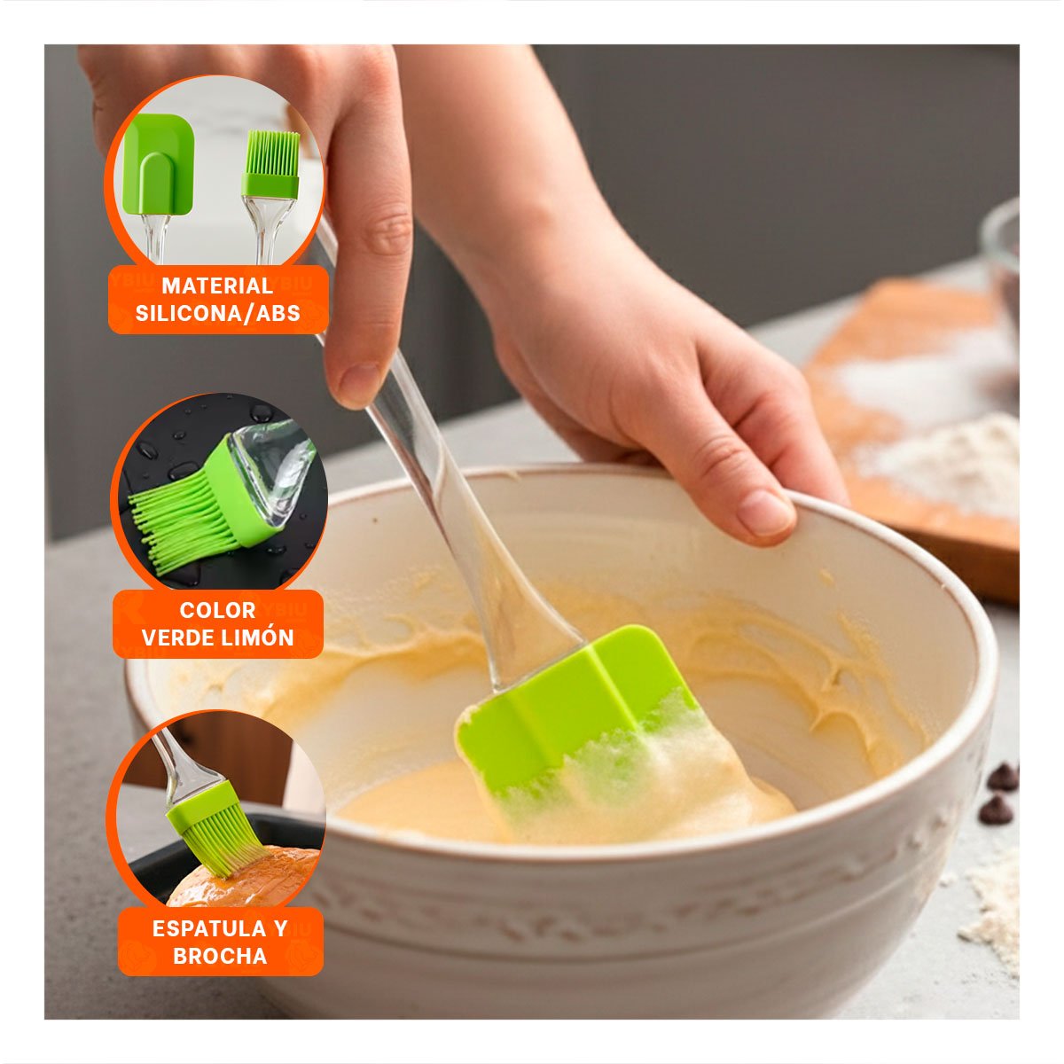 COMPLEMENTO COCINA ESPATULA Y BROCHA DE SILICONA VERDE LIMON Y+PAPEL REGALO - 5