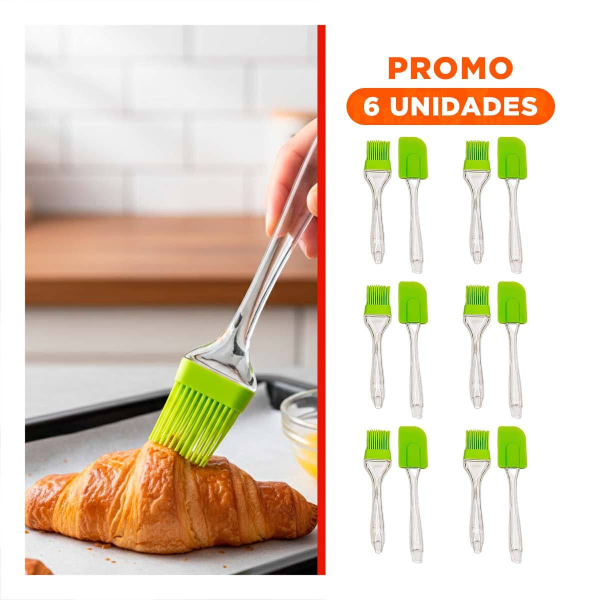 PACK6 COLECCION COCINA ESPATULA Y BROCHA DE SILICONA VERDE LIMON - 1