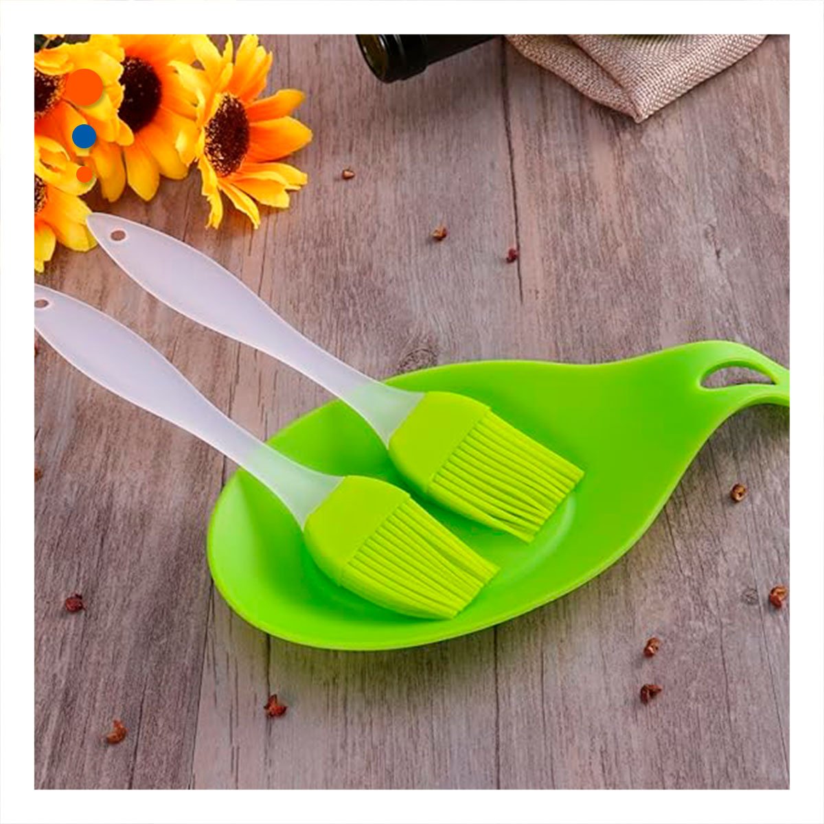 HERRAMIENTA COCINA ESPATULA Y BROCHA DE SILICONA VERDE LIMON - 1