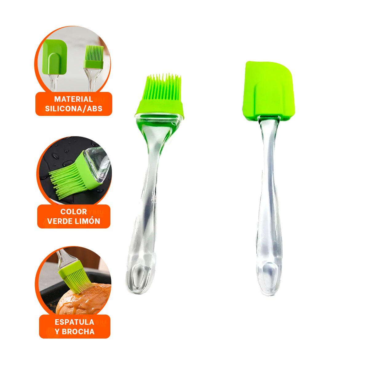 HERRAMIENTA COCINA ESPATULA Y BROCHA DE SILICONA VERDE LIMON - 3