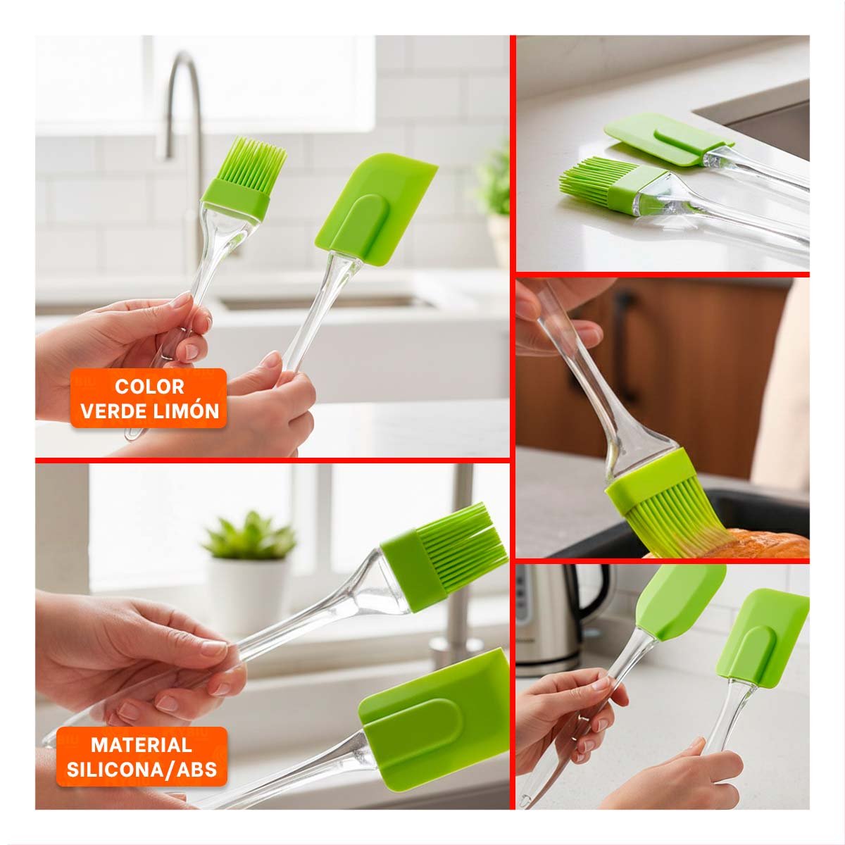 HERRAMIENTA COCINA ESPATULA Y BROCHA DE SILICONA VERDE LIMON - 5