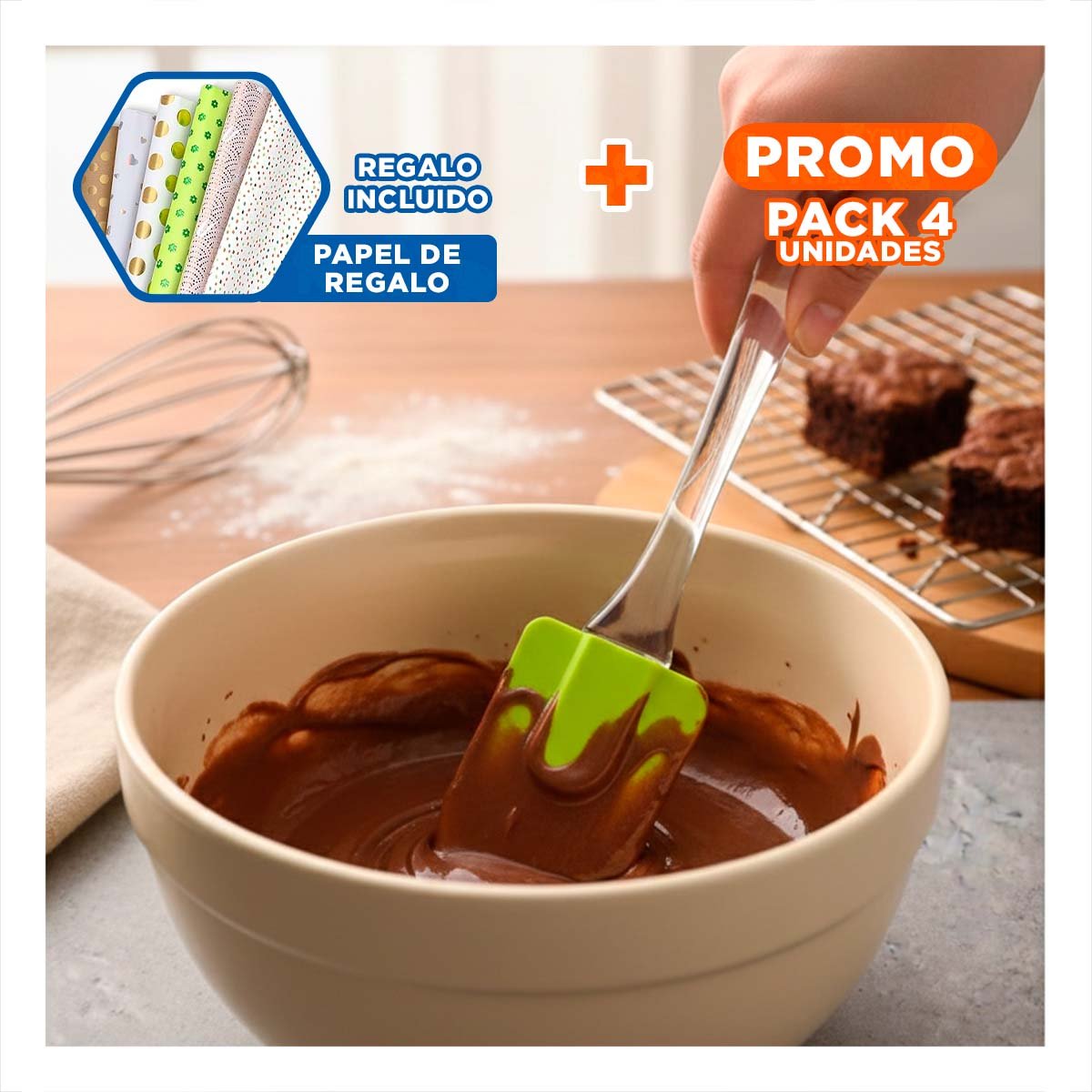 PACK4 DUO COCINA ESPATULA Y BROCHA DE SILICONA VERDE LIMON Y+PAPEL REGALO - 1