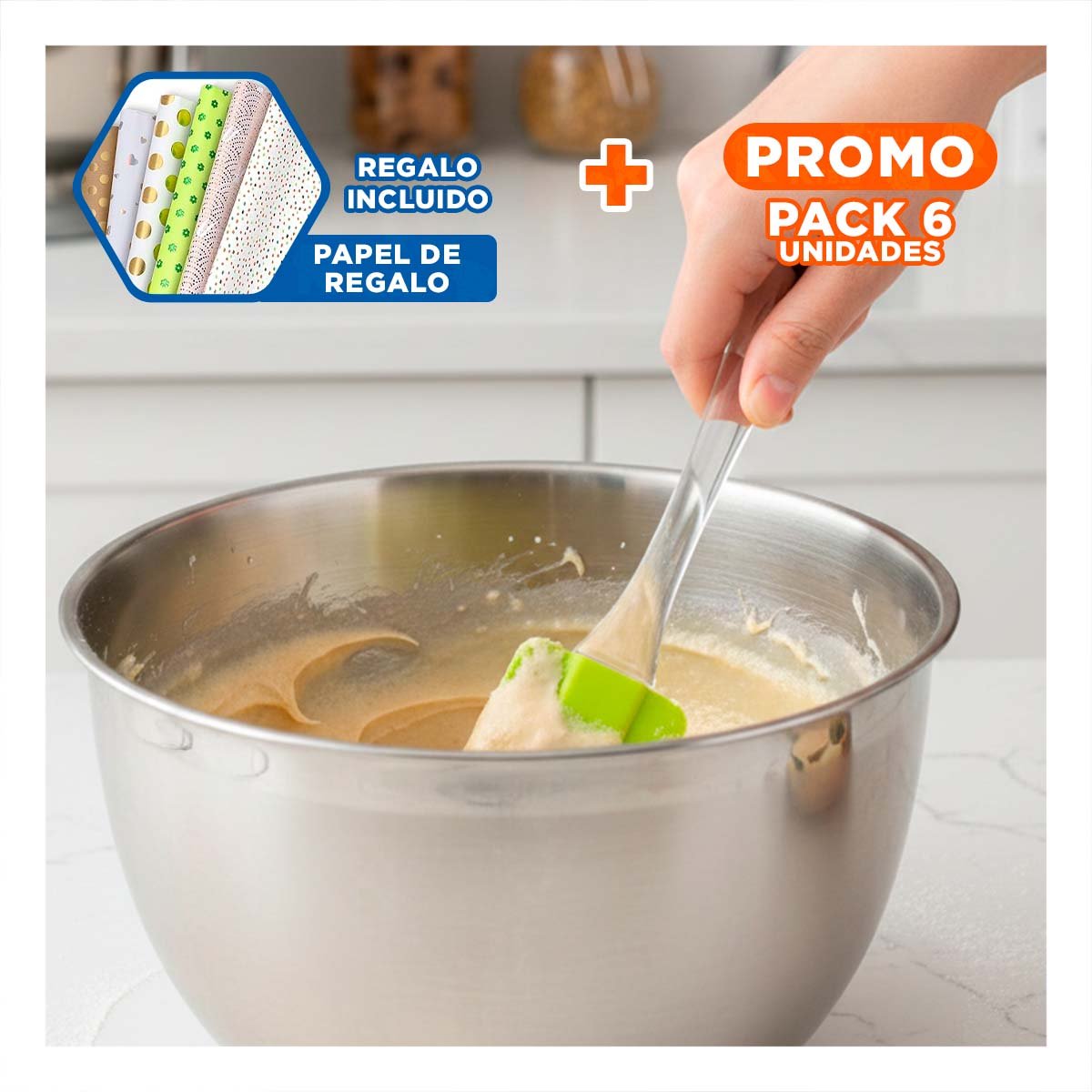 PACK6 SOLUCION COCINA ESPATULA Y BROCHA DE SILICONA VERDE LIMON Y+PAPEL REGALO - 1