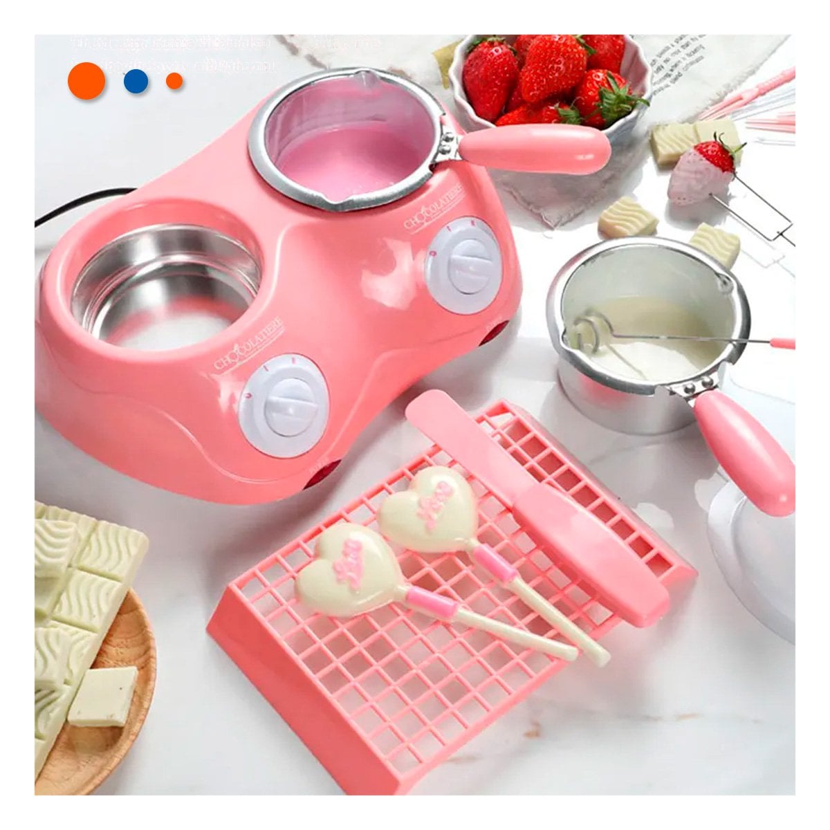 PACK2 RECIPIENTE DOBLE ROSADO PARA BEBIDAS DE CHOCOLATE CON ACCESORIOS Y+REGALO STICKER - 3