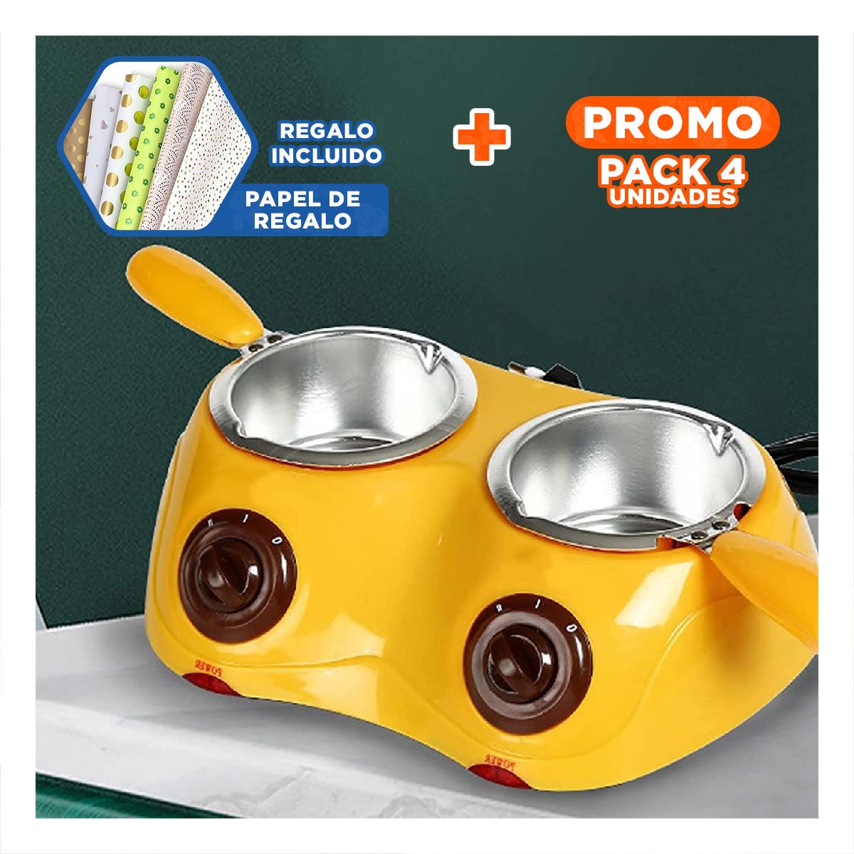PACK4 RECIPIENTE MODERNO DOBLE CON ACCESORIOS AMARILLO HOGAR Y+PAPEL REGALO - 1