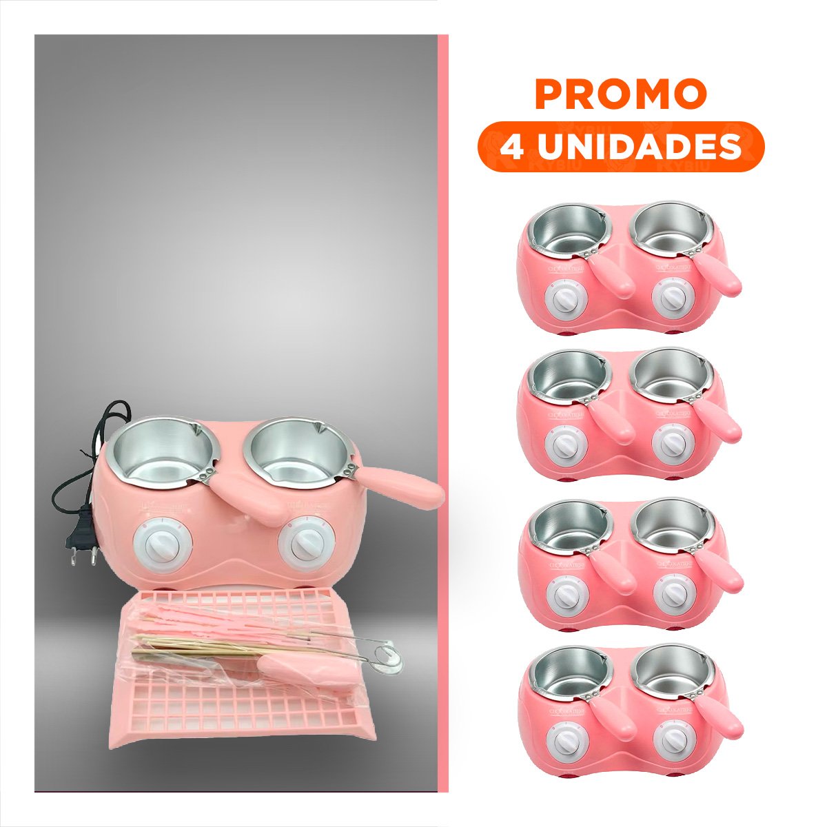 PACK2 VASIJA ROSADA DOBLE PARA CHOCOLATE CALIENTE CON ACCESORIOS - 1