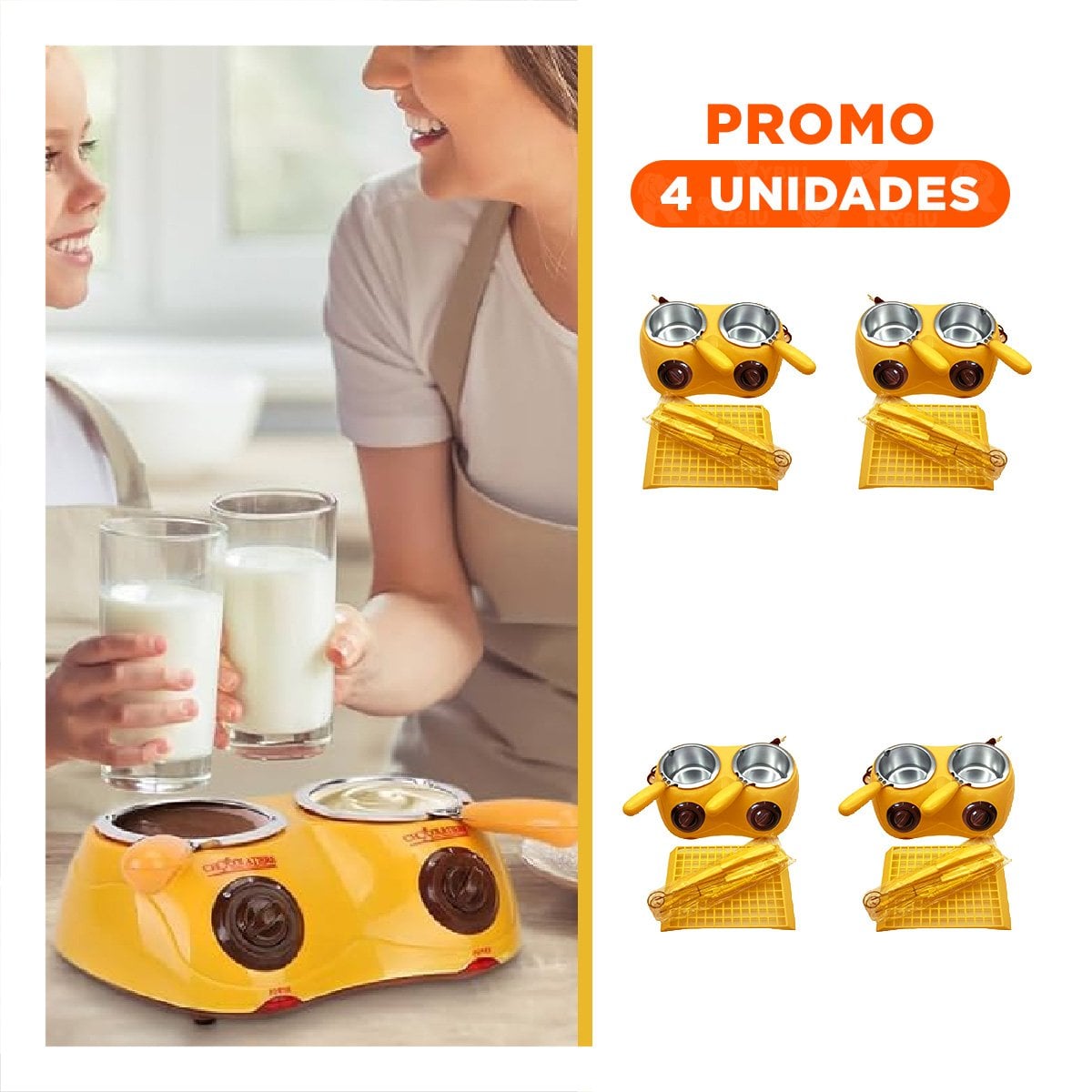 PACK4 CACEROLA AMARILLO DOBLE PARA CHOCOLATE CON ACCESORIOS COCINA Y+REGALO STICKER - 1