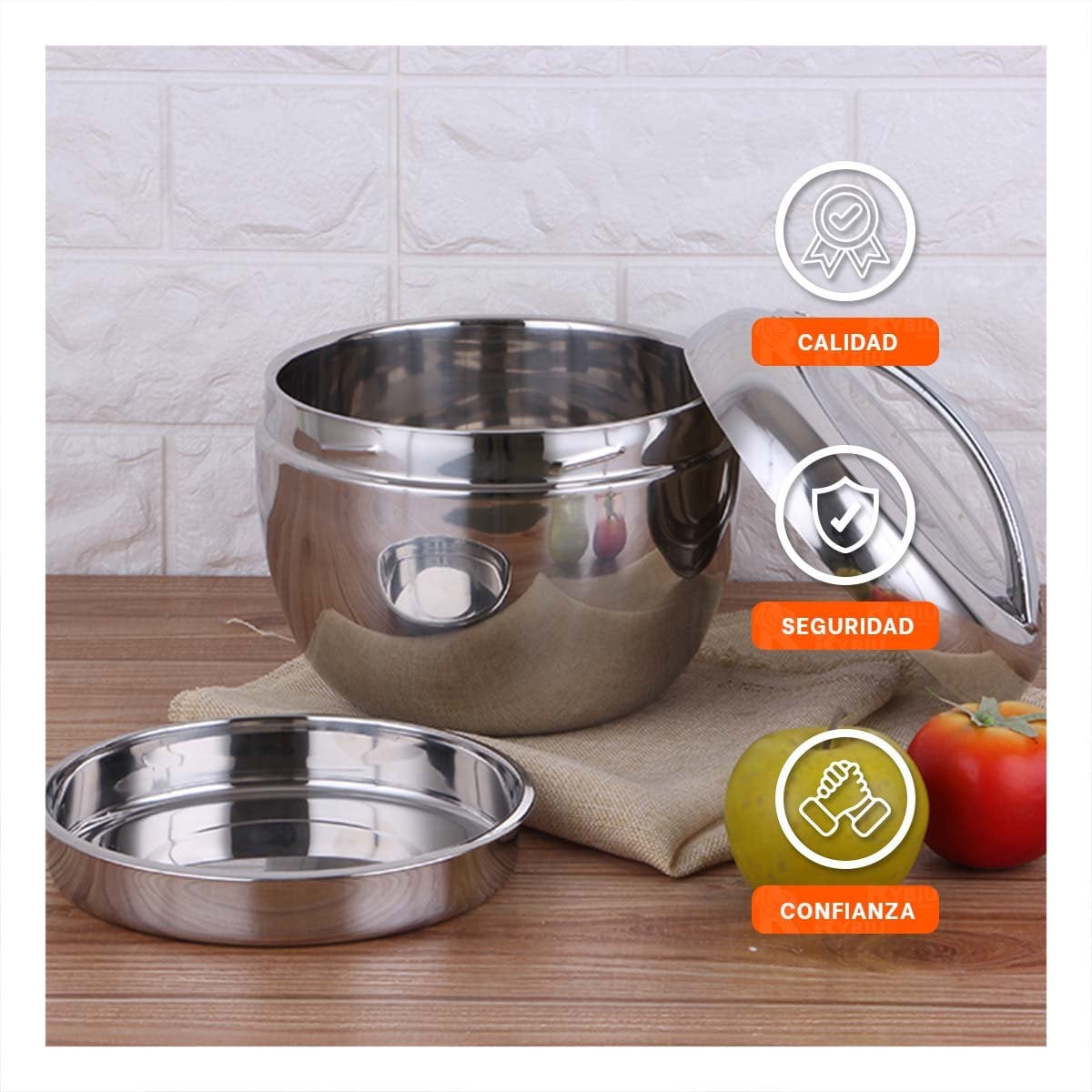 PACK12 DEPOSITO DE COMIDA TERMICO CIRCULAR 1300ML ACERO PLATEADO HOGAR Y+REGALO STICKER - 3