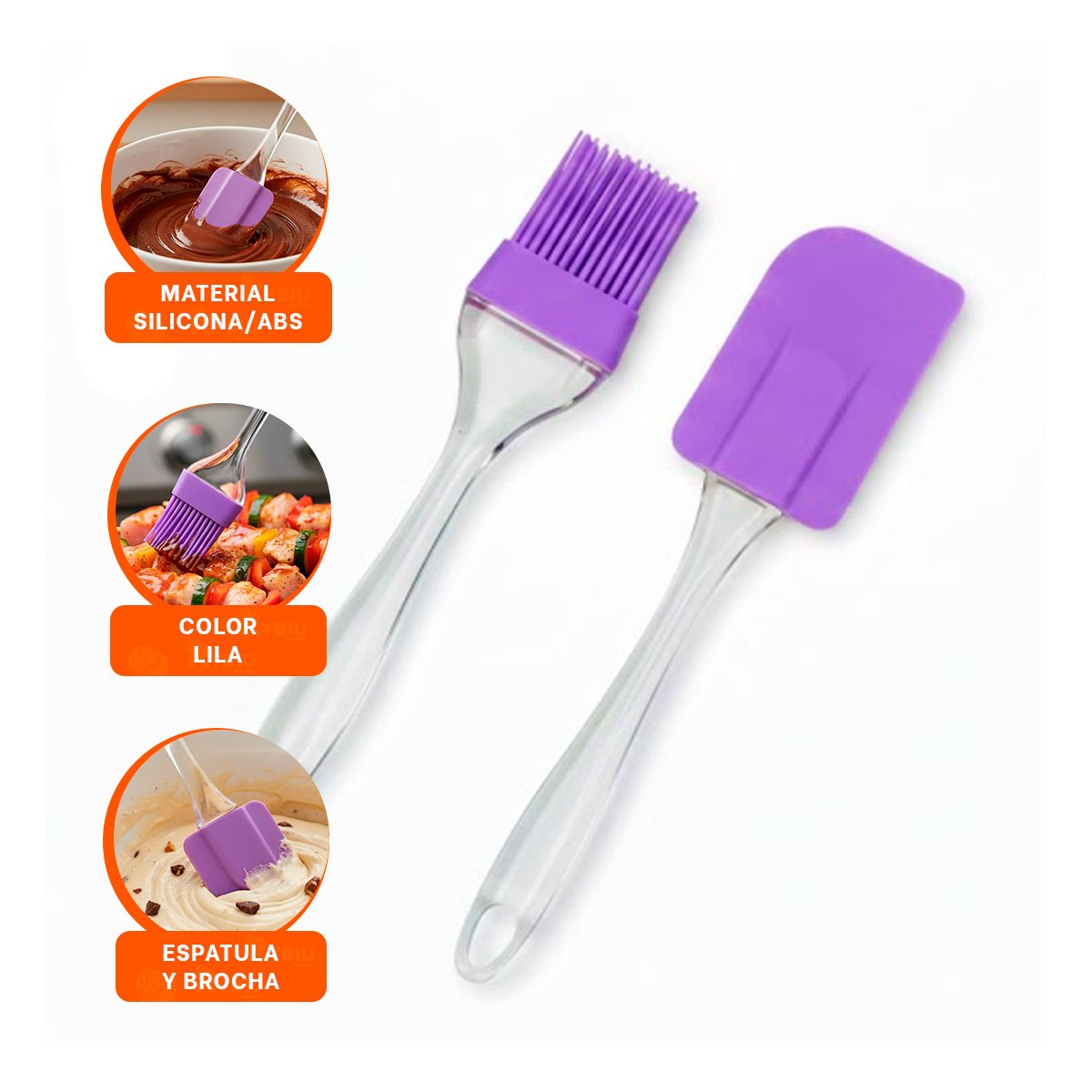 KIT ESPATULA Y BROCHA DE SILICONA LILA PARA COCINA HOGAR - 3