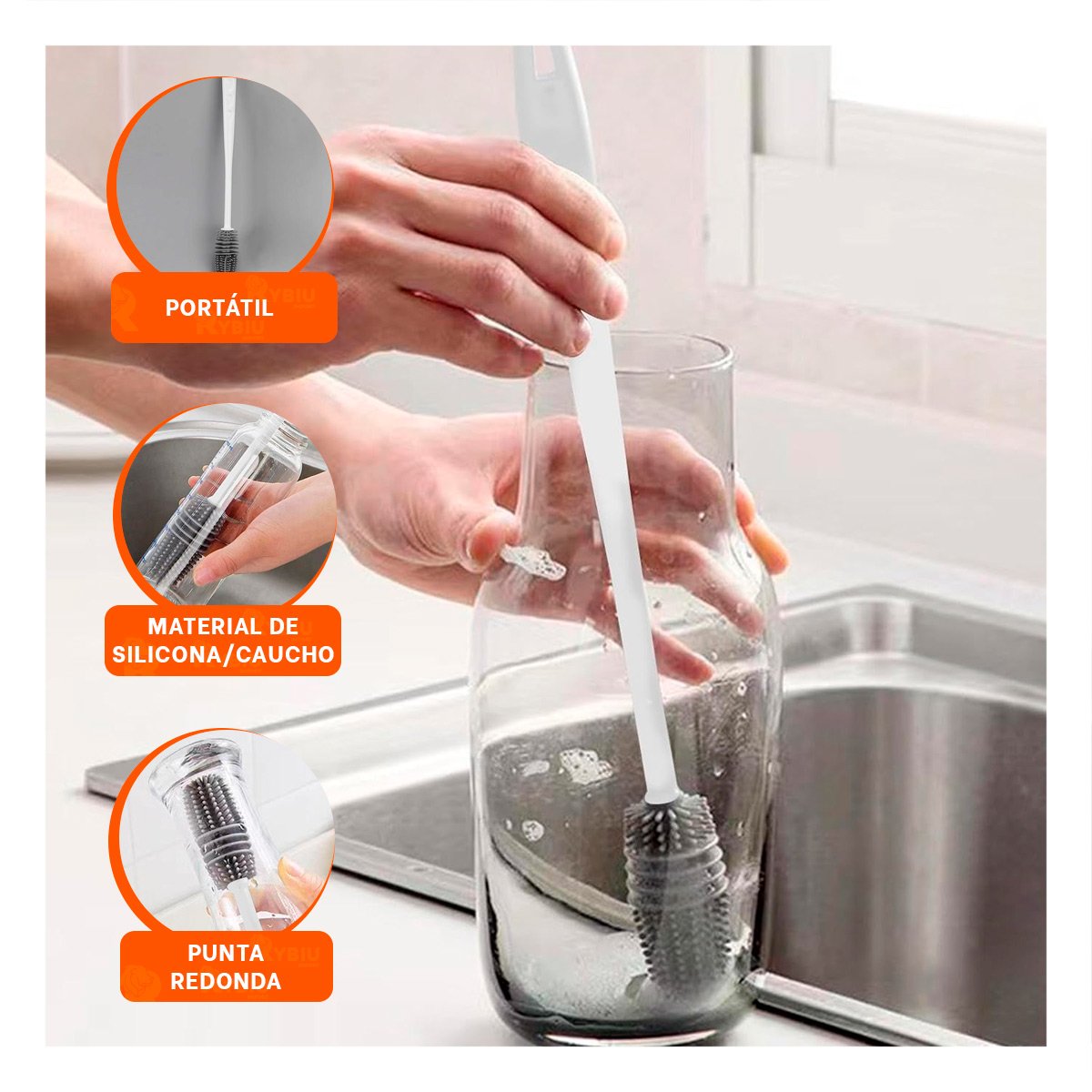 PACK6 BROCHA PRACTICA DE SILICONA BLANCA PARA BOTELLAS EN HOGAR Y+REGALO STICKER - 3