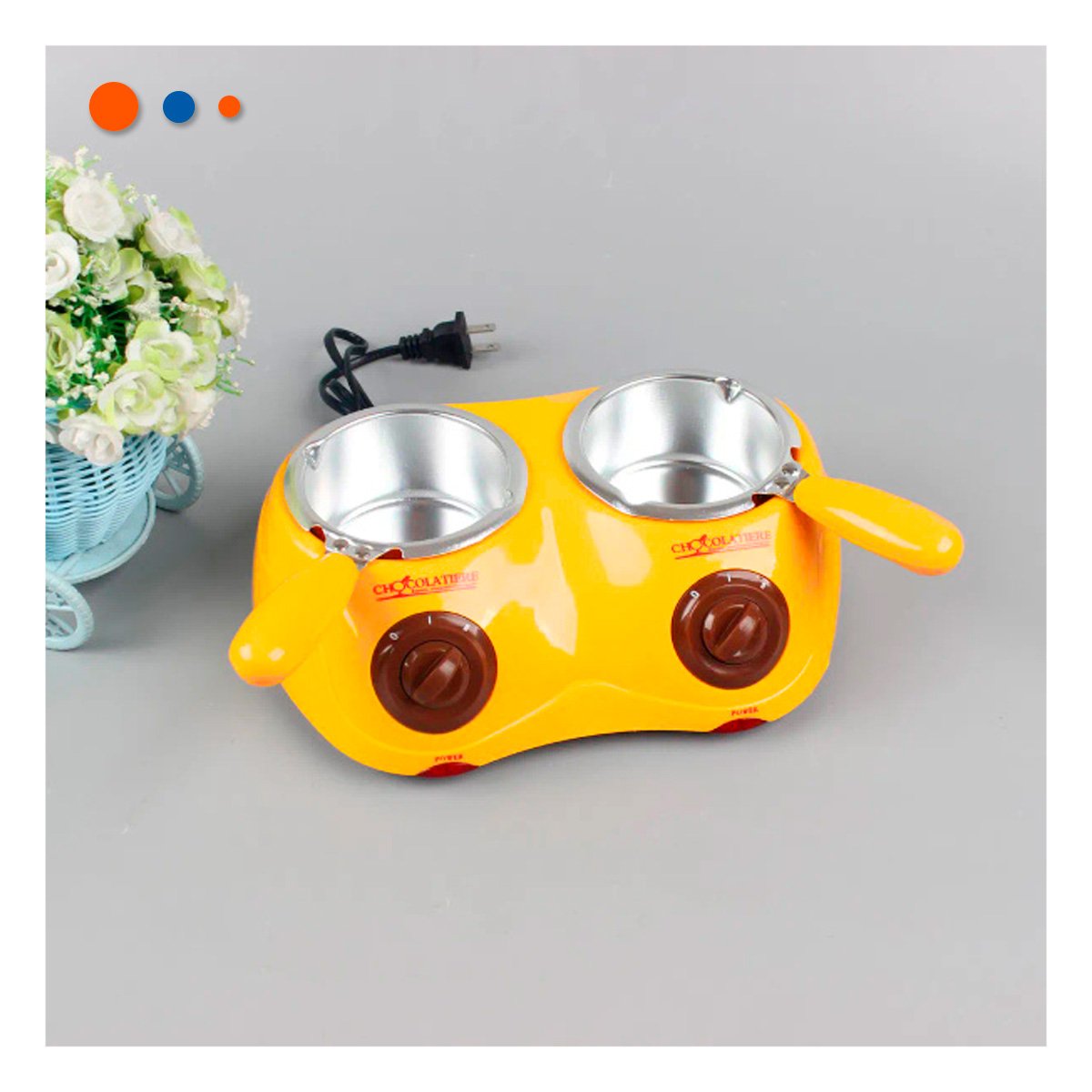 MARMITA PARA CHOCOLATE DOBLE CON ACCESORIOS AMARILLO - 2