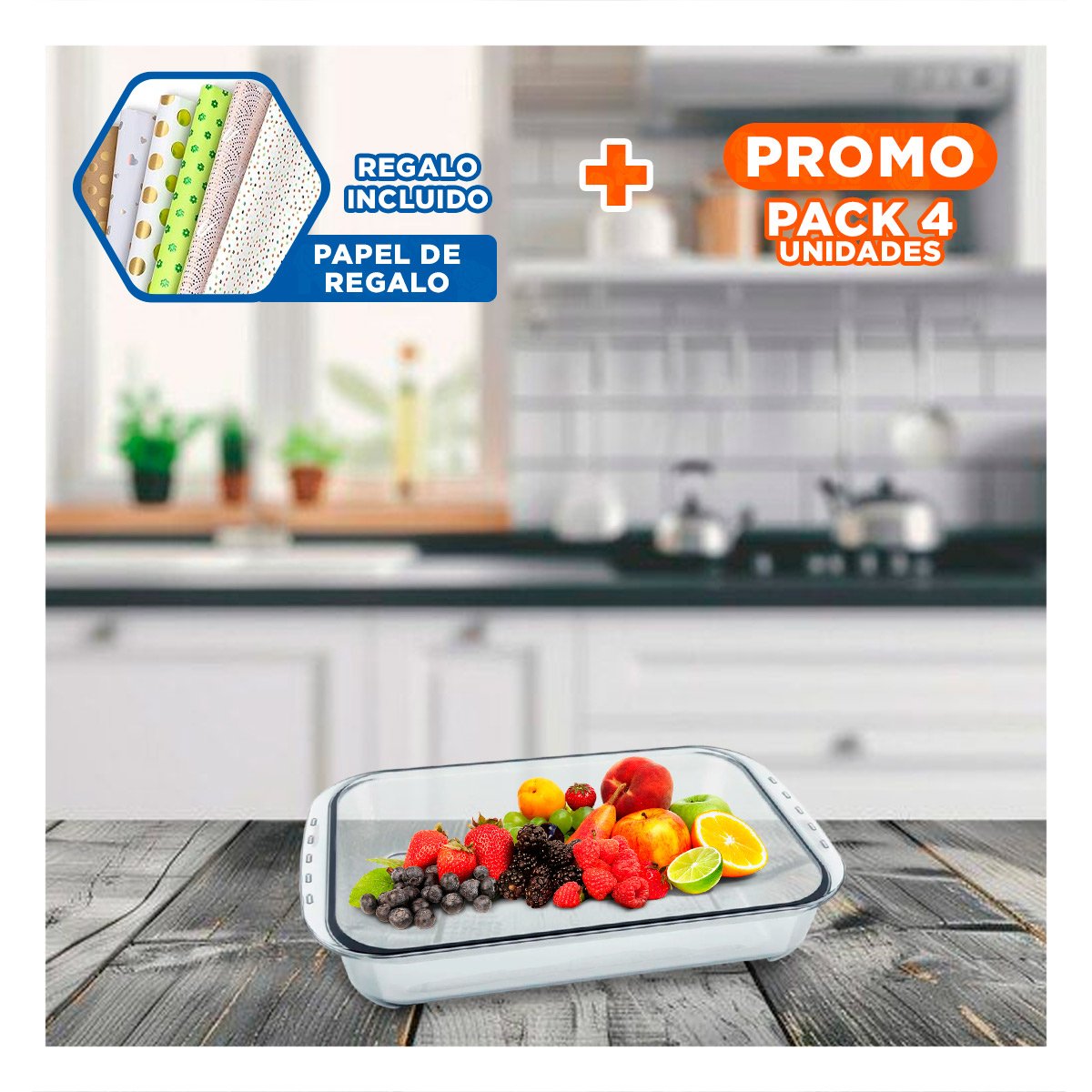 PACK4 BASE AMPLIA DE VIDRIO 40X24X72 CM TRANSPARENTE RESISTENTE PARA HOGAR Y+PAPEL REGALO - 1