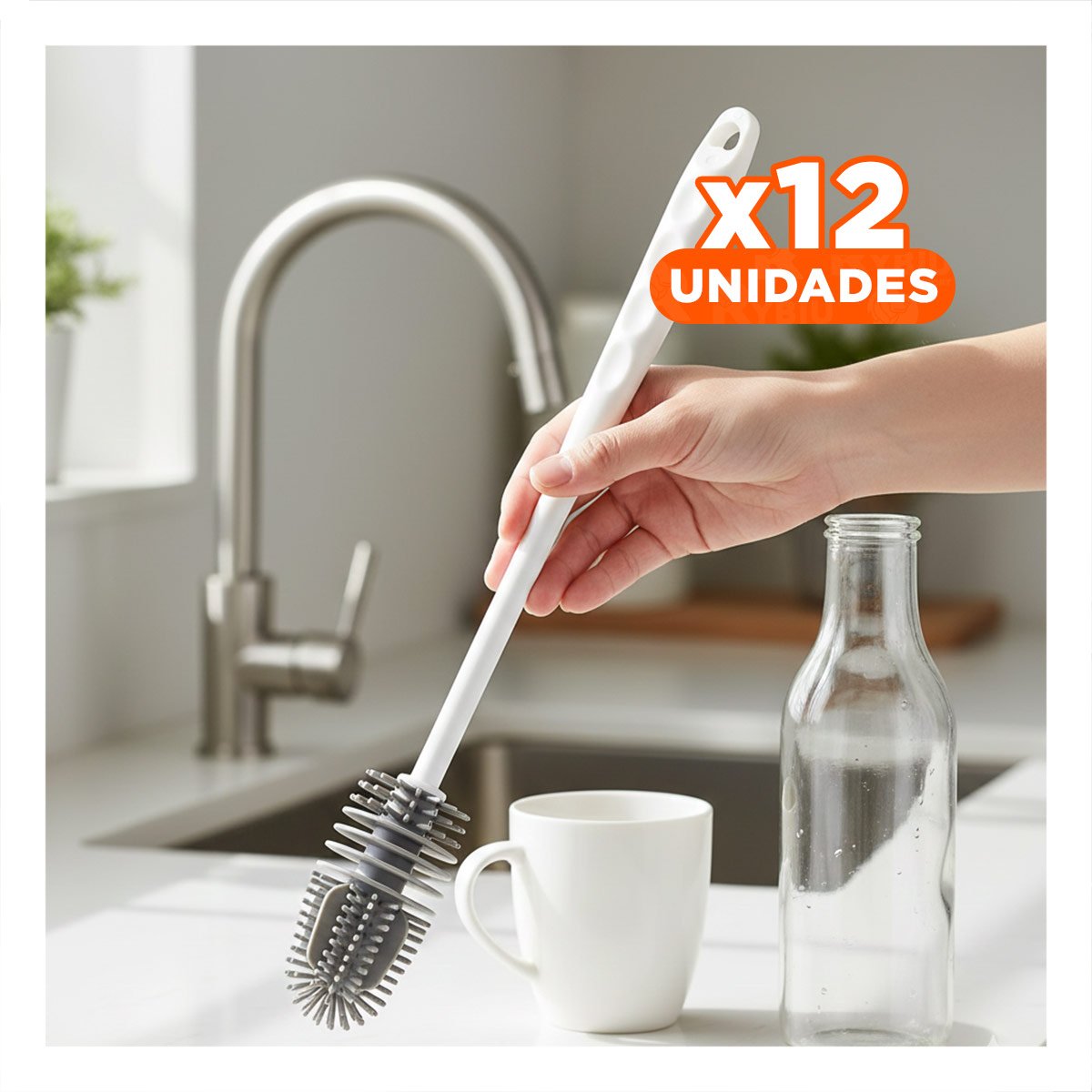 PACK12 LIMPIADOR PRACTICO DE SILICONA BLANCO PARA BOTELLAS EN COCINA - 1