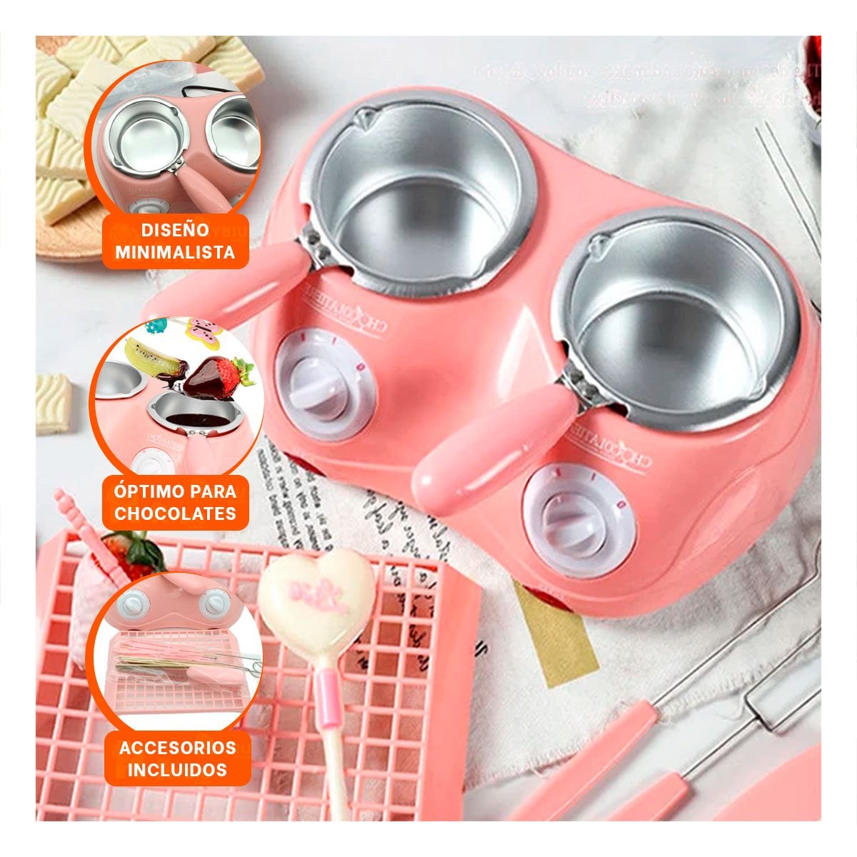 PACK4 CALDERO DOBLE ROSADO PARA PREPARAR CHOCOLATE EN CASA - 5