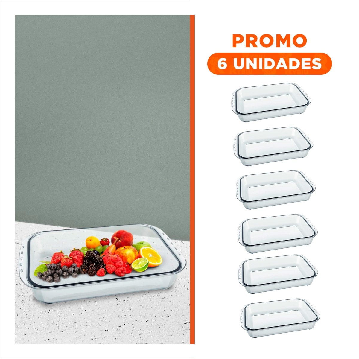PACK6 CONTENEDOR AMPLIO DE VIDRIO 40X24X72 CM TRANSPARENTE PARA SERVIR COMIDAS - 1
