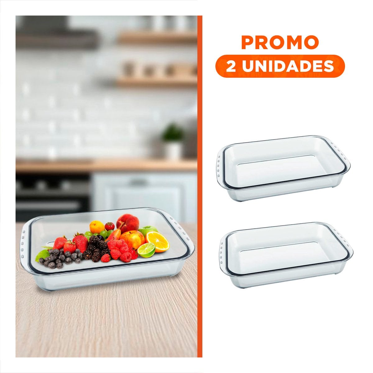 PACK2 BANDEJA AMPLIA DE VIDRIO 40X24X72 CM TRANSPARENTE PARA COCINA Y HORNO - 1