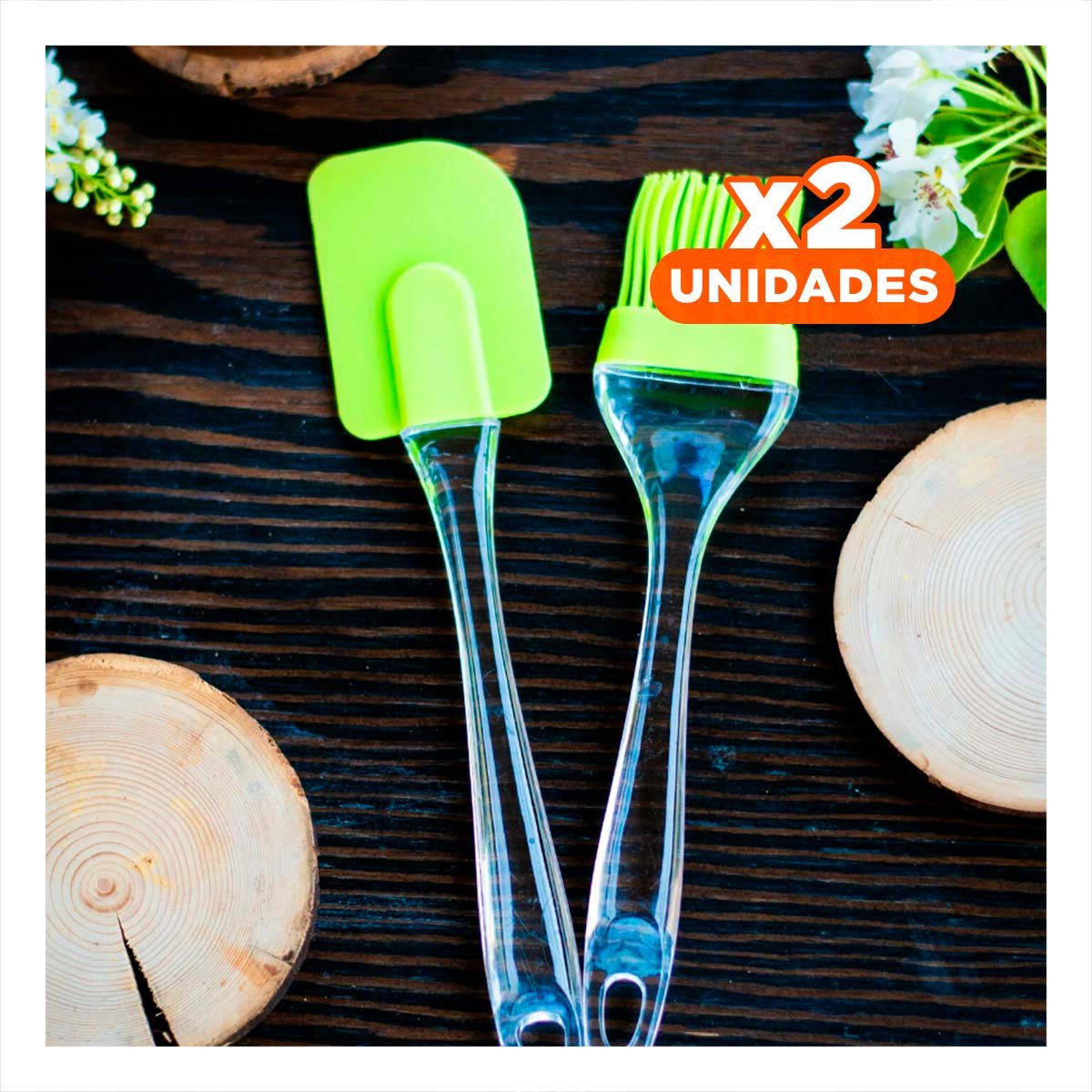 PACK2 PACK COCINA ESPATULA Y BROCHA DE SILICONA VERDE LIMON Y+REGALO STICKER - 1