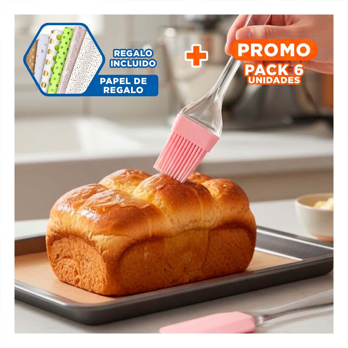 PACK6 KIT COCINA ESPATULA Y BROCHA DE SILICONA ROSADO PARA PREPARAR SALSAS Y+PAPEL REGALO - 1