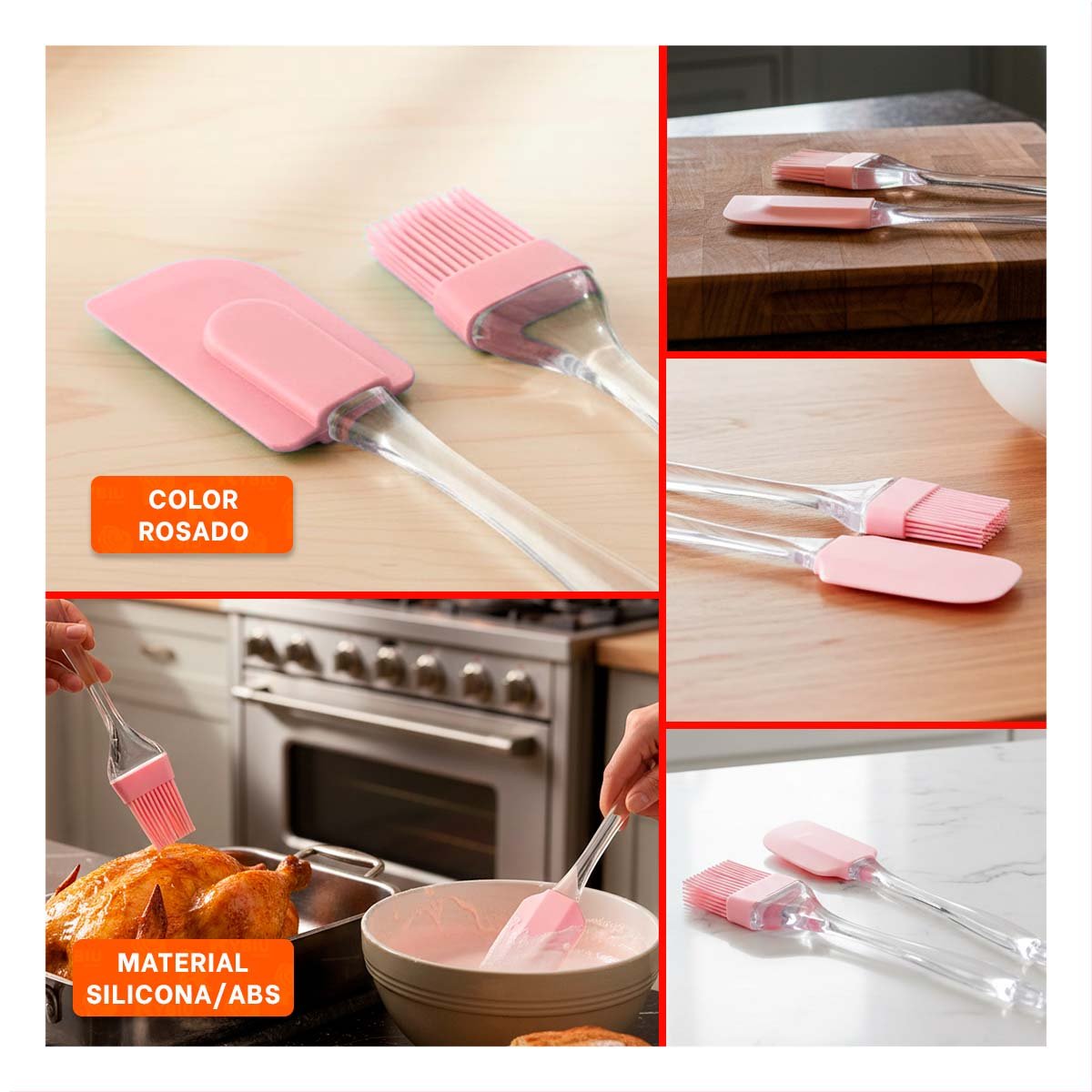 DISENO ESPATULA Y BROCHA DE SILICONA ROSADO PARA HOGAR MODERNO - 5