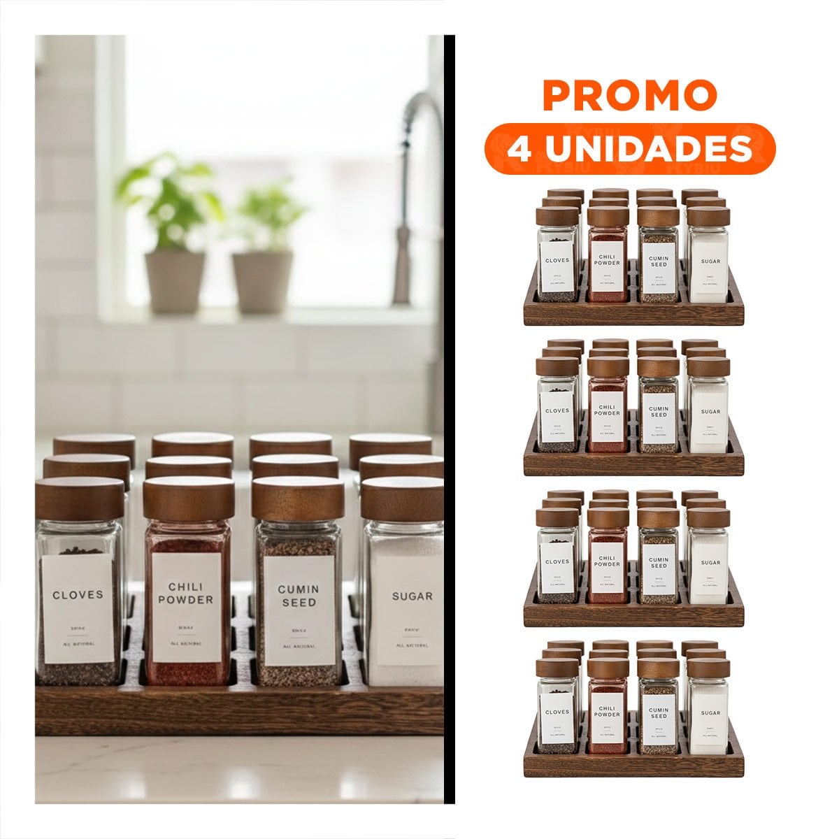 PACK4 PORTA ESPECIAS COMPACTO CON 12 FRASCOS PARA HOGAR Y+REGALO STICKER - 1