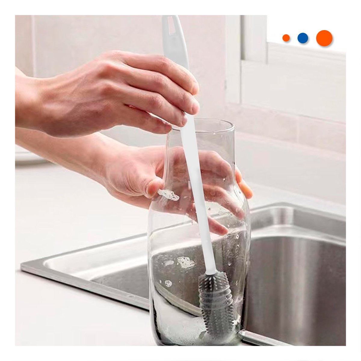 ESCOBILLA BLANCA DE SILICONA PARA BOTELLAS EN COCINA HOGAR - 2