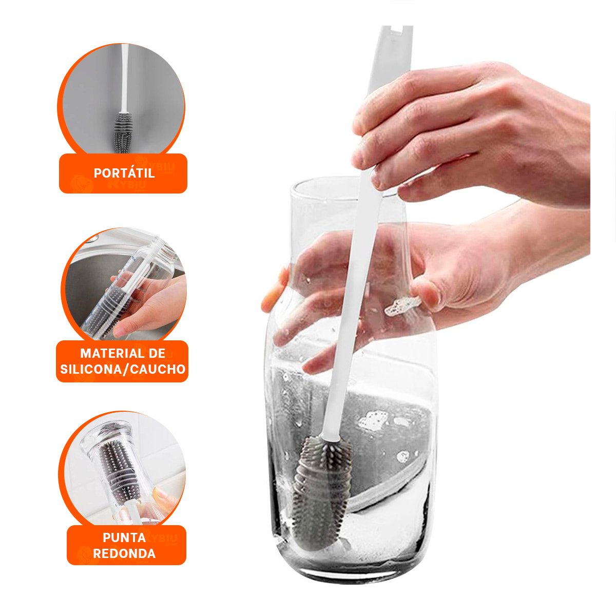 ESCOBILLA BLANCA DE SILICONA PARA BOTELLAS EN COCINA HOGAR - 3