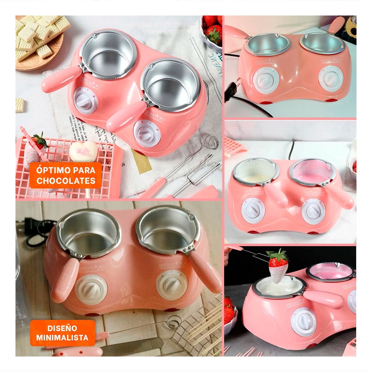 PACK4 VASIJA DOBLE ROSADA PARA BEBIDAS CALIENTES CON ACCESORIOS Y+REGALO STICKER - 2