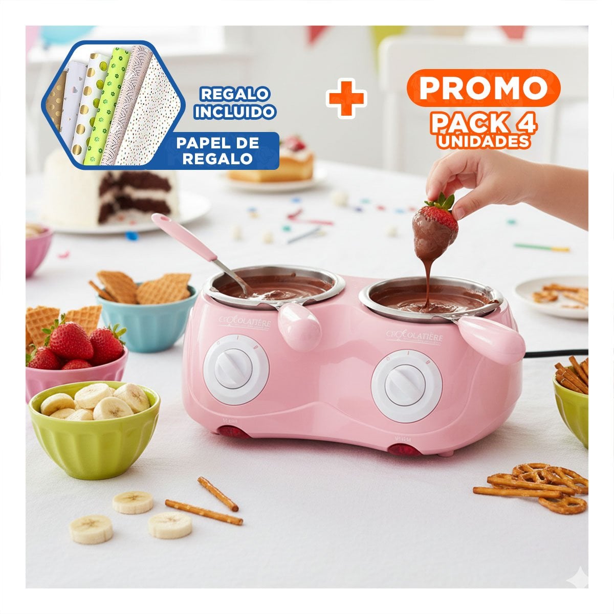 PACK2 CACEROLA DOBLE ROSADA PARA BEBIDAS CALIENTES CON ACCESORIOS Y+PAPEL REGALO - 1