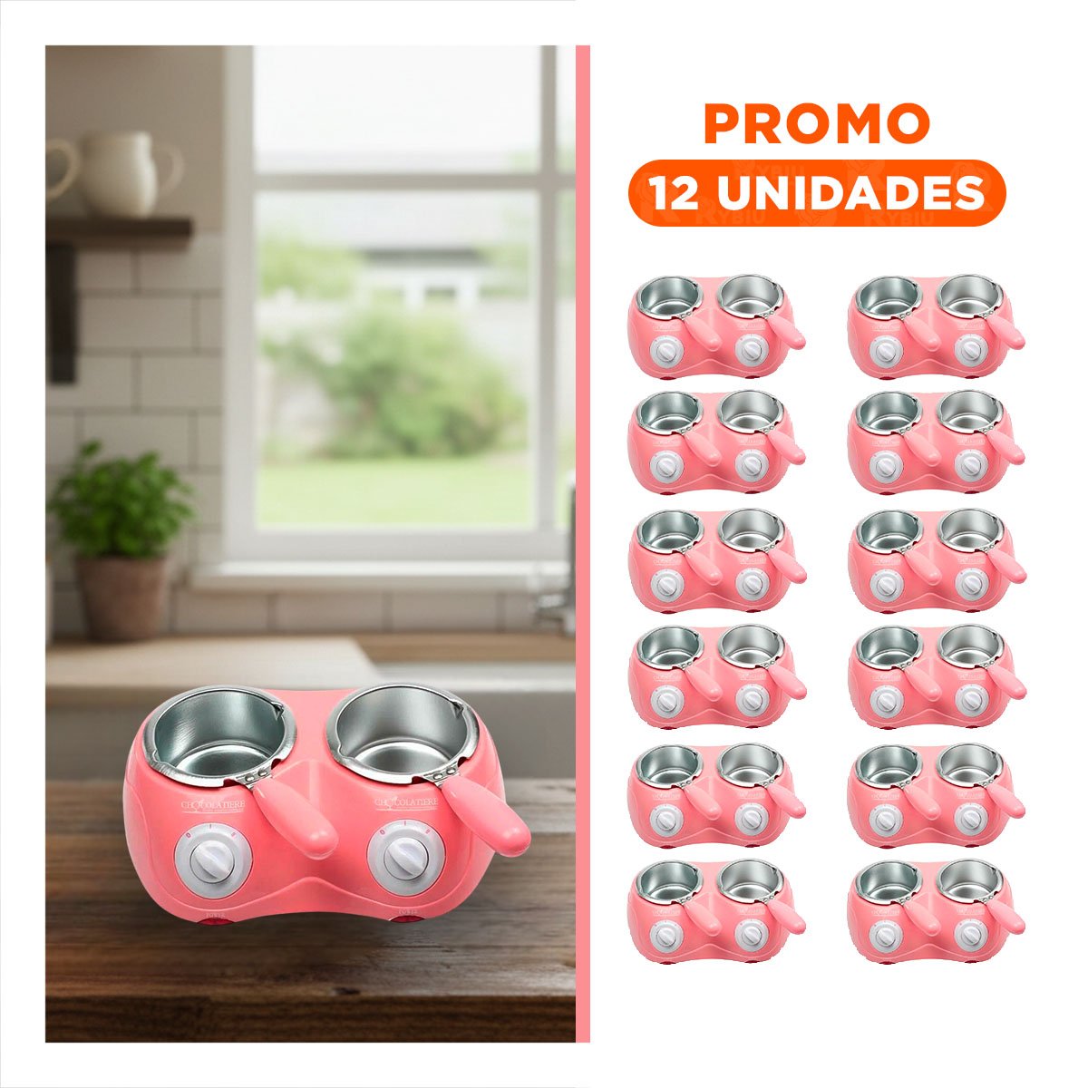 PACK6 CACEROLA PARA CHOCOLATE EN CASA DOBLE ROSADA CON ACCESORIOS - 1
