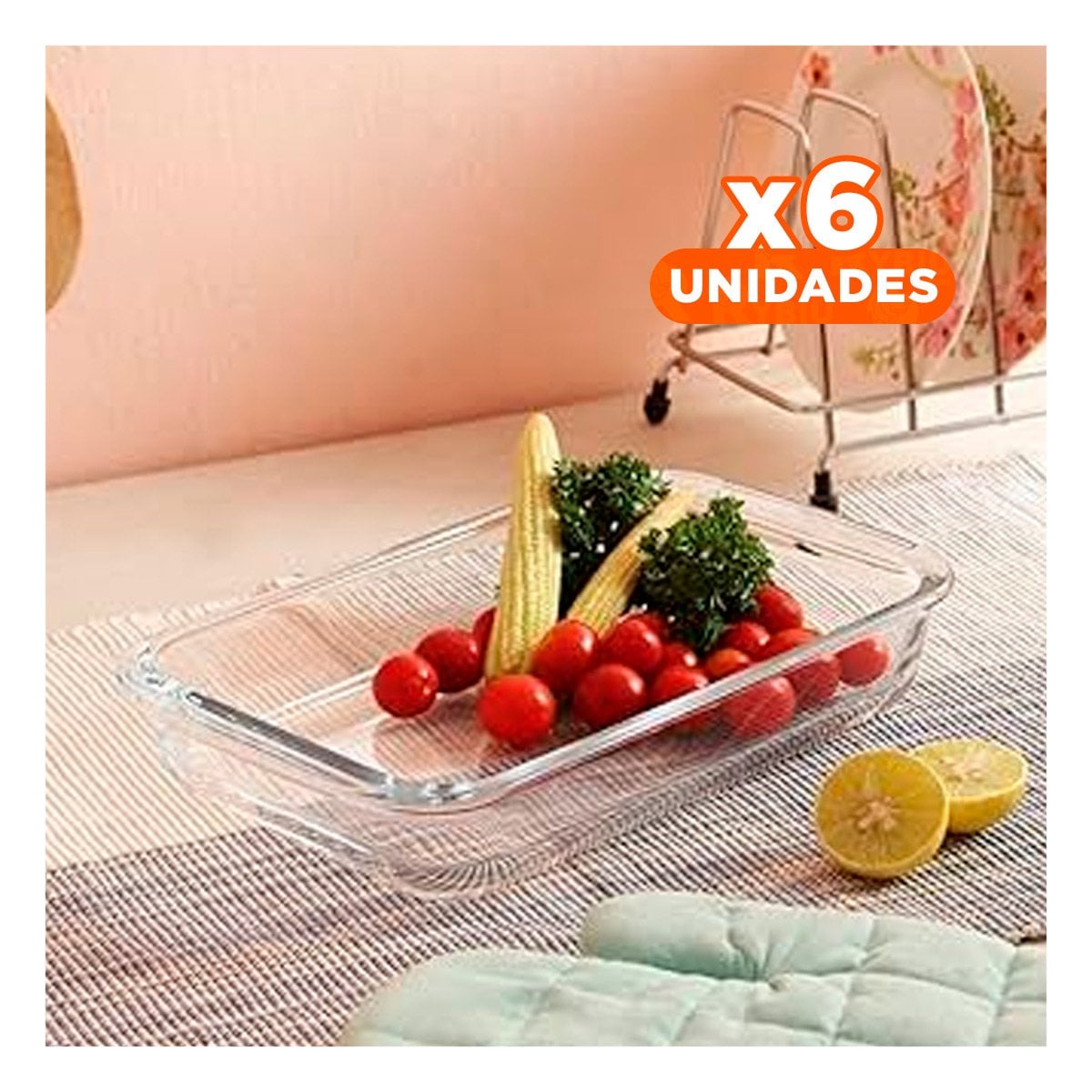 PACK6 UTENSILIO AMPLIO DE VIDRIO 40X24X72 CM TRANSPARENTE PARA MESA FAMILIAR Y+REGALO STICKER - 1
