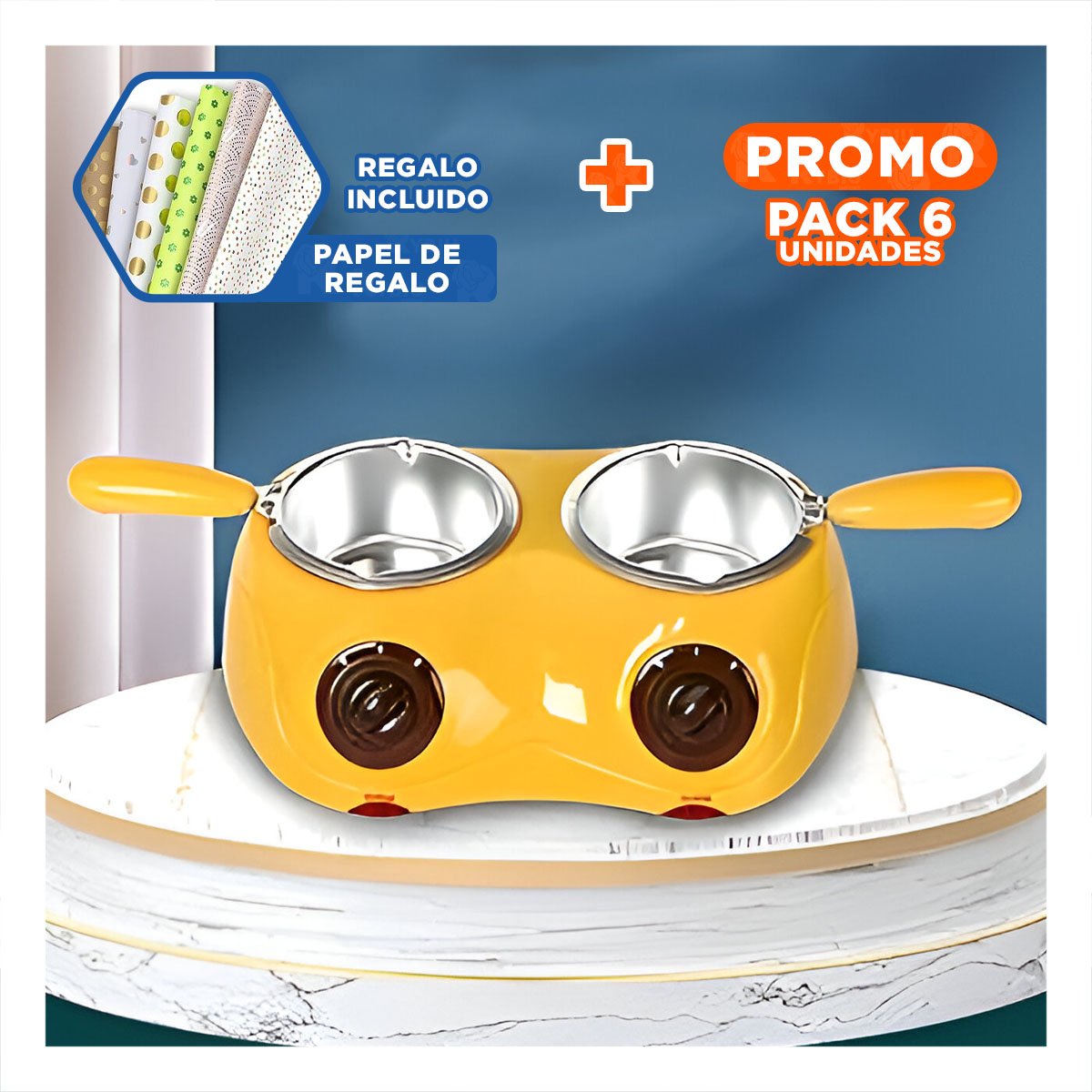 PACK6 CALDERO AMARILLO DOBLE PARA CHOCOLATE CON ACCESORIOS COCINA Y+PAPEL REGALO - 1