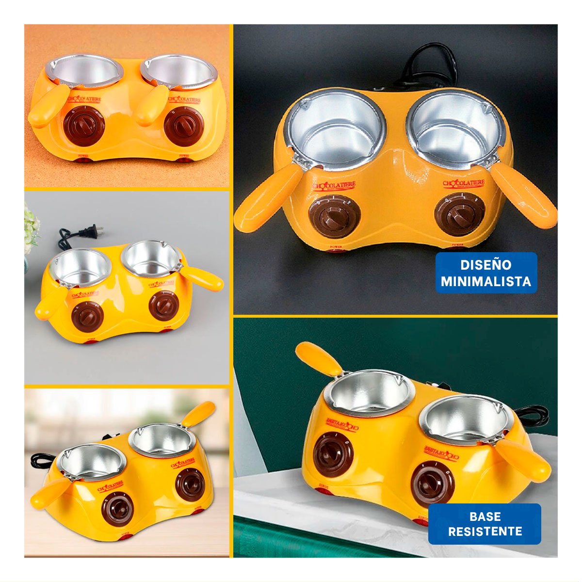 PACK6 CALDERO AMARILLO DOBLE PARA CHOCOLATE CON ACCESORIOS COCINA Y+PAPEL REGALO - 3