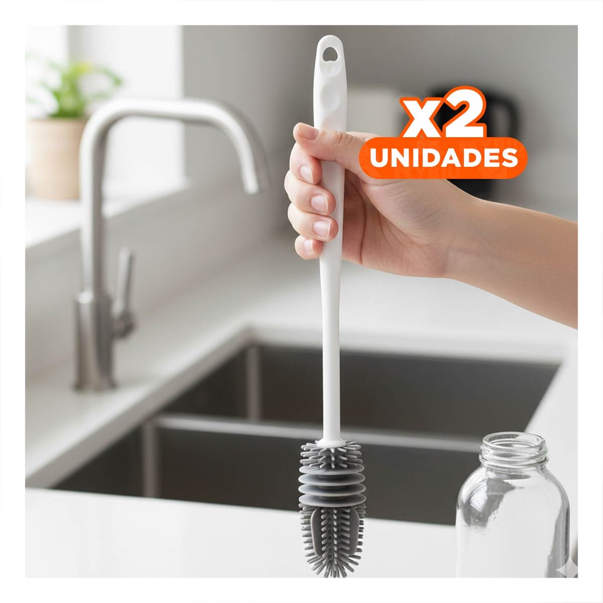 PACK2 BROCHA MULTIUSO DE SILICONA BLANCA PARA BOTELLAS EN COCINA Y+REGALO STICKER - 1