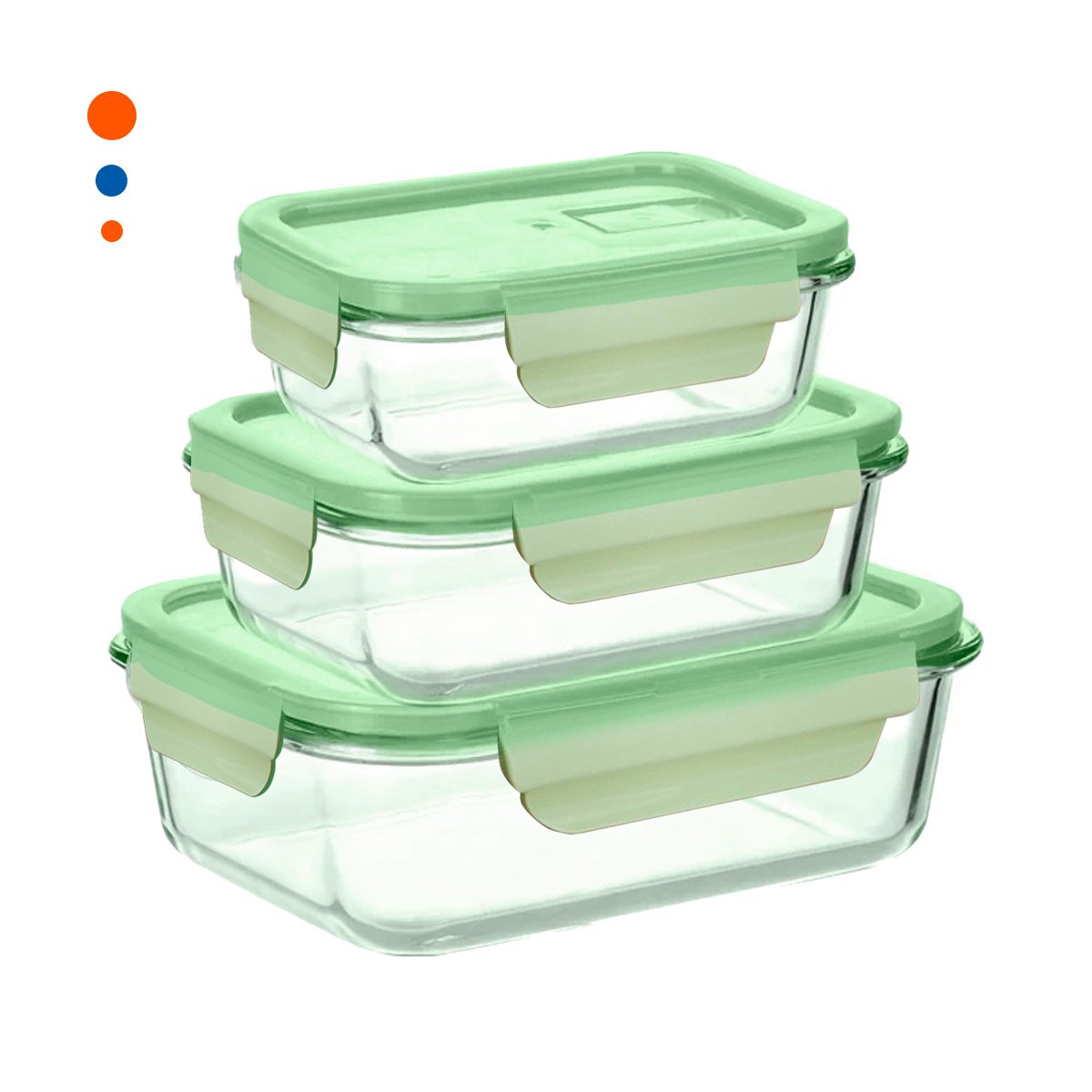 PACK2 LOTE DE RECIPIENTES DE VIDRIO RECTANGULAR CON TAPA VERDE HOGAR Y+REGALO STICKER - 2
