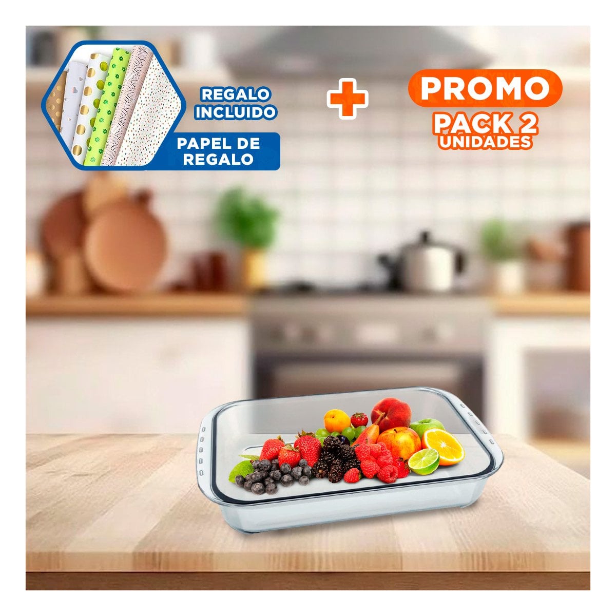PACK2 FUENTE AMPLIA DE VIDRIO 40X24X72 CM TRANSPARENTE PARA SERVIR EN REUNIONES Y+PAPEL REGALO - 1