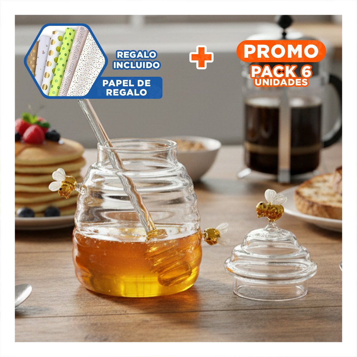 PACK6 CONTENEDOR PARA MESA CON FIGURA DE PANAL PARA DESAYUNO Y+PAPEL REGALO - 1