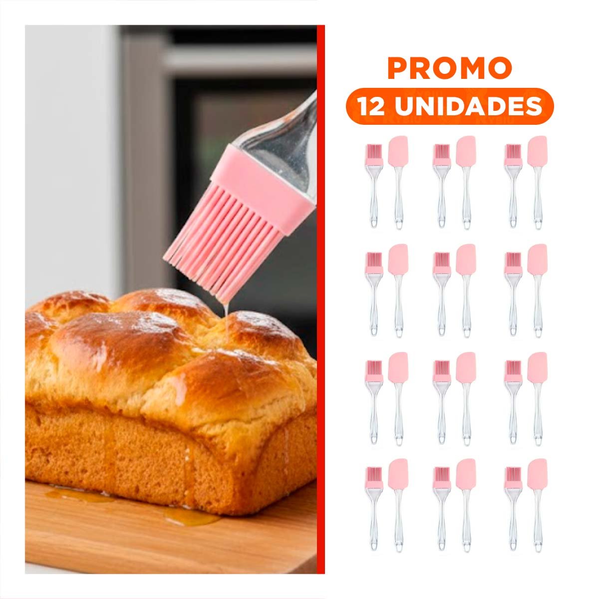PACK12 EQUIPO COCINA ESPATULA Y BROCHA DE SILICONA ROSADO PARA RECETAS Y+REGALO STICKER - 1