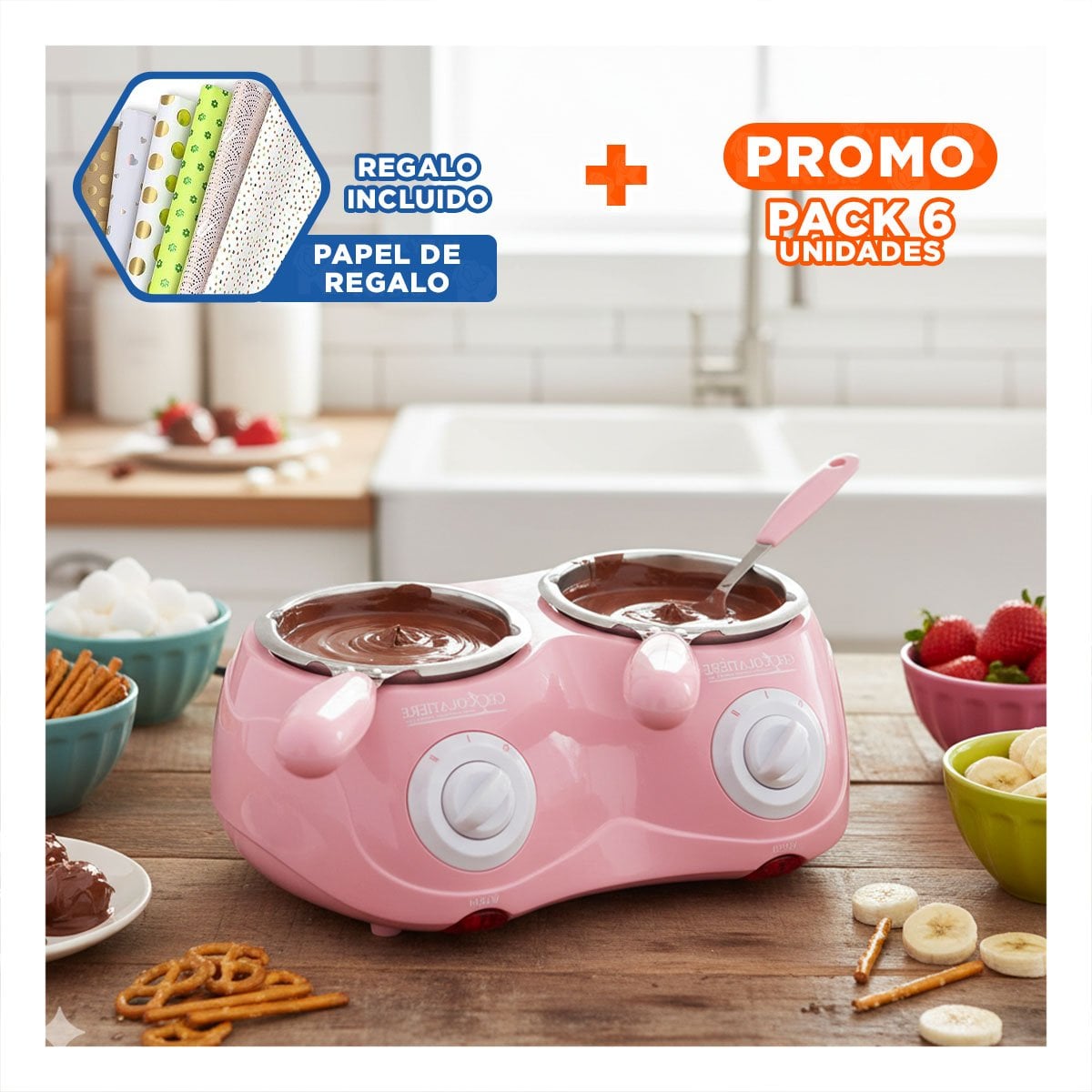 PACK4 OLLITA DOBLE ROSADA PARA CHOCOLATE CALIENTE EN HOGAR Y+PAPEL REGALO - 1