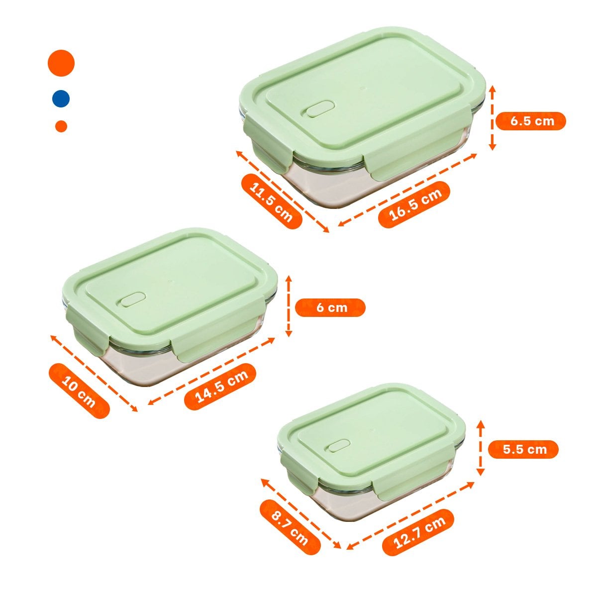 PACK12 COMBO DE CONTENEDORES DE VIDRIO RECTANGULAR CON TAPA VERDE HOGAR Y+REGALO STICKER - 4