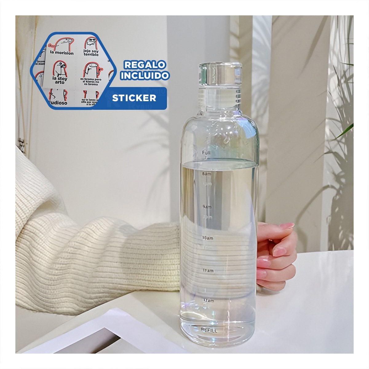 RECIPIENTE TRANSPARENTE DE VIDRIO CON CUBIERTA 750ML NEGRO Y+REGALO STICKER - 1