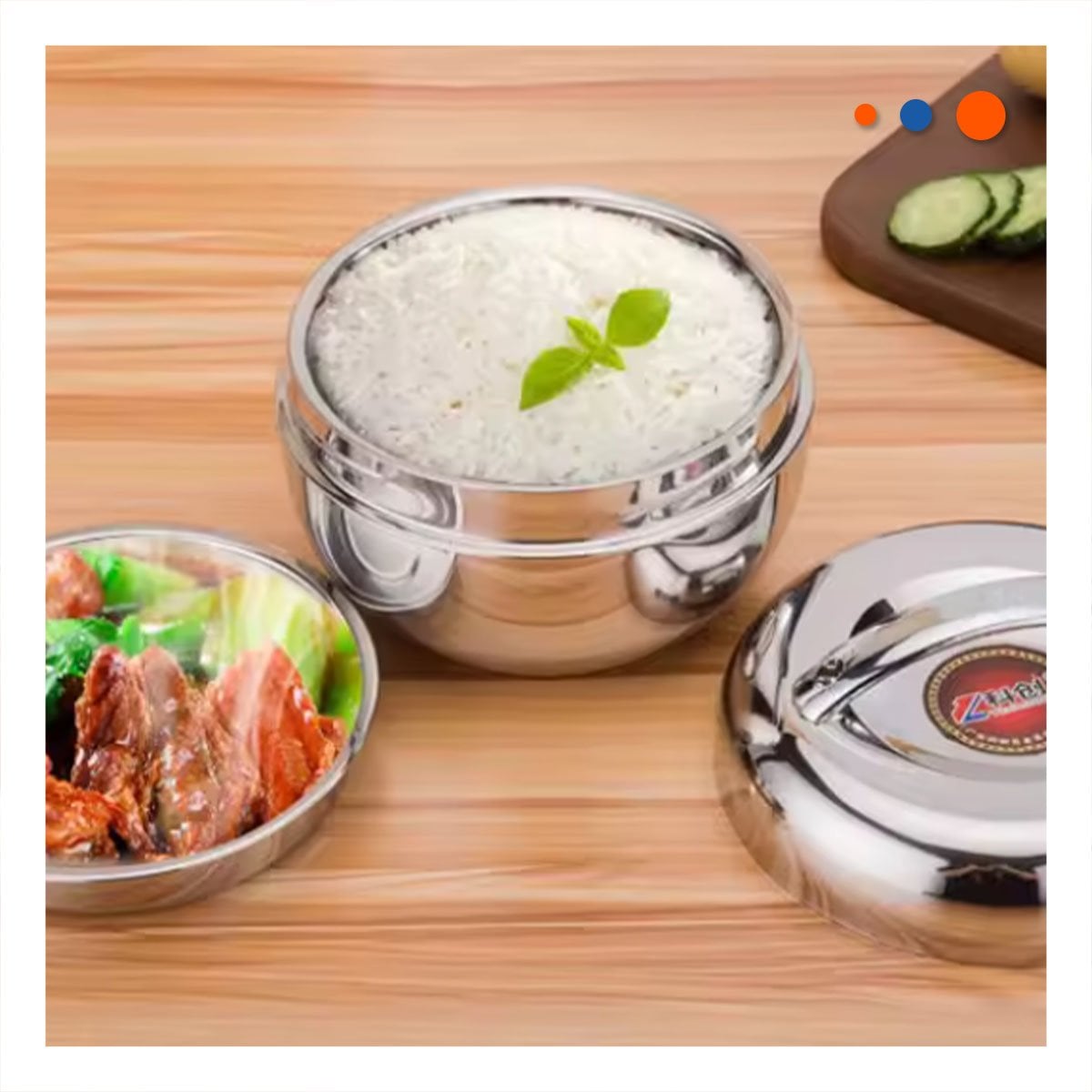 PACK12 RECIPIENTE DE COMIDA TERMICO CIRCULAR 1300ML ACERO PLATEADO HOGAR - 5