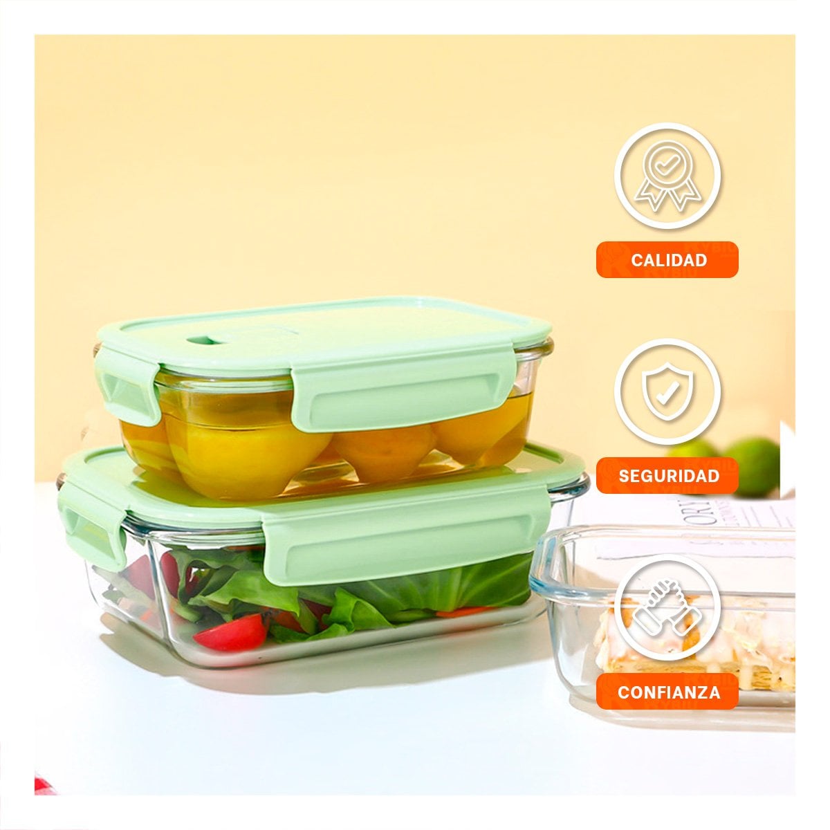 PACK12 PACK DE CONTENEDORES DE VIDRIO RECTANGULAR CON TAPA VERDE HOGAR - 2