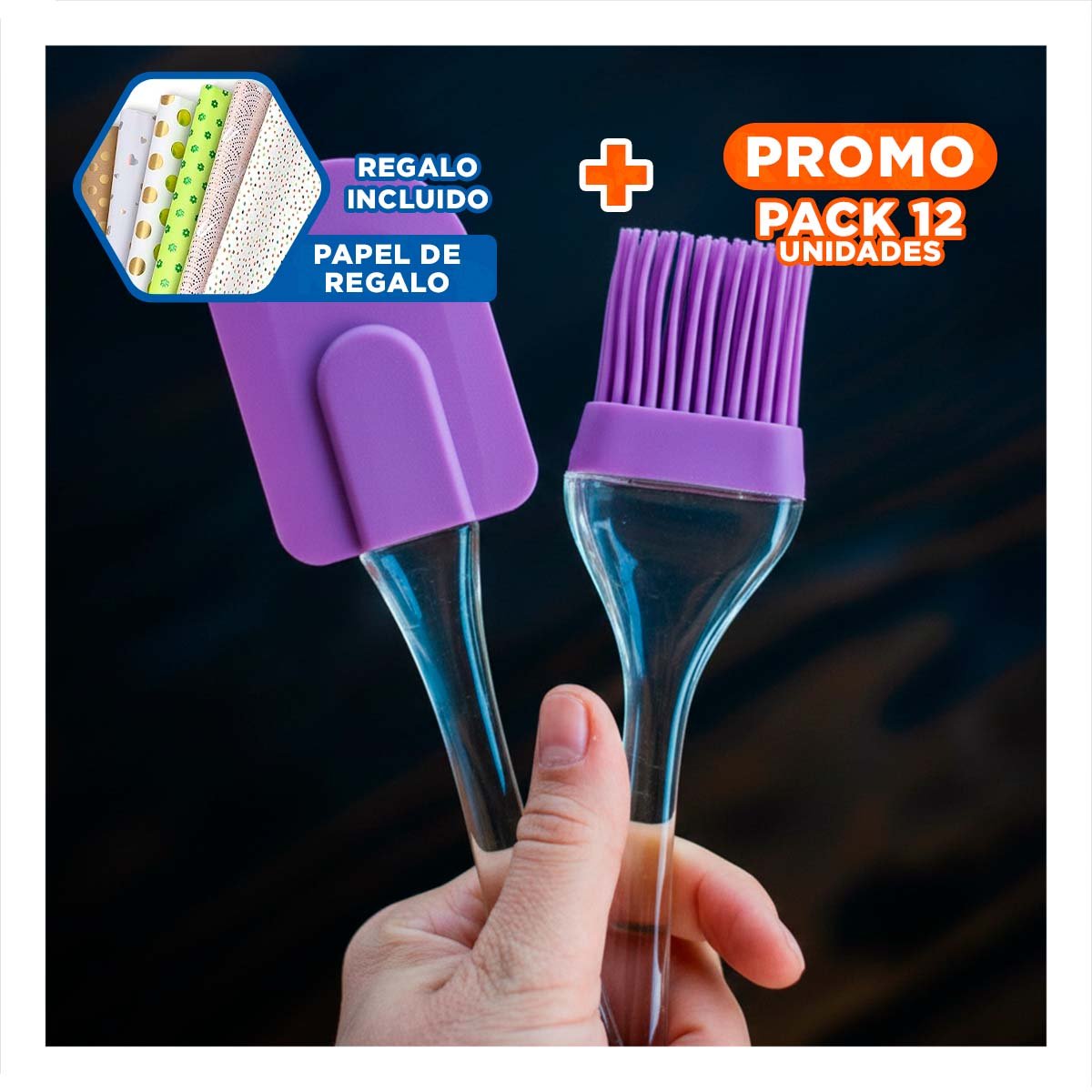 PACK12 PALETA FLEXIBLE Y BROCHA DE SILICONA LILA PARA COCINA HOGAR Y+PAPEL REGALO - 1