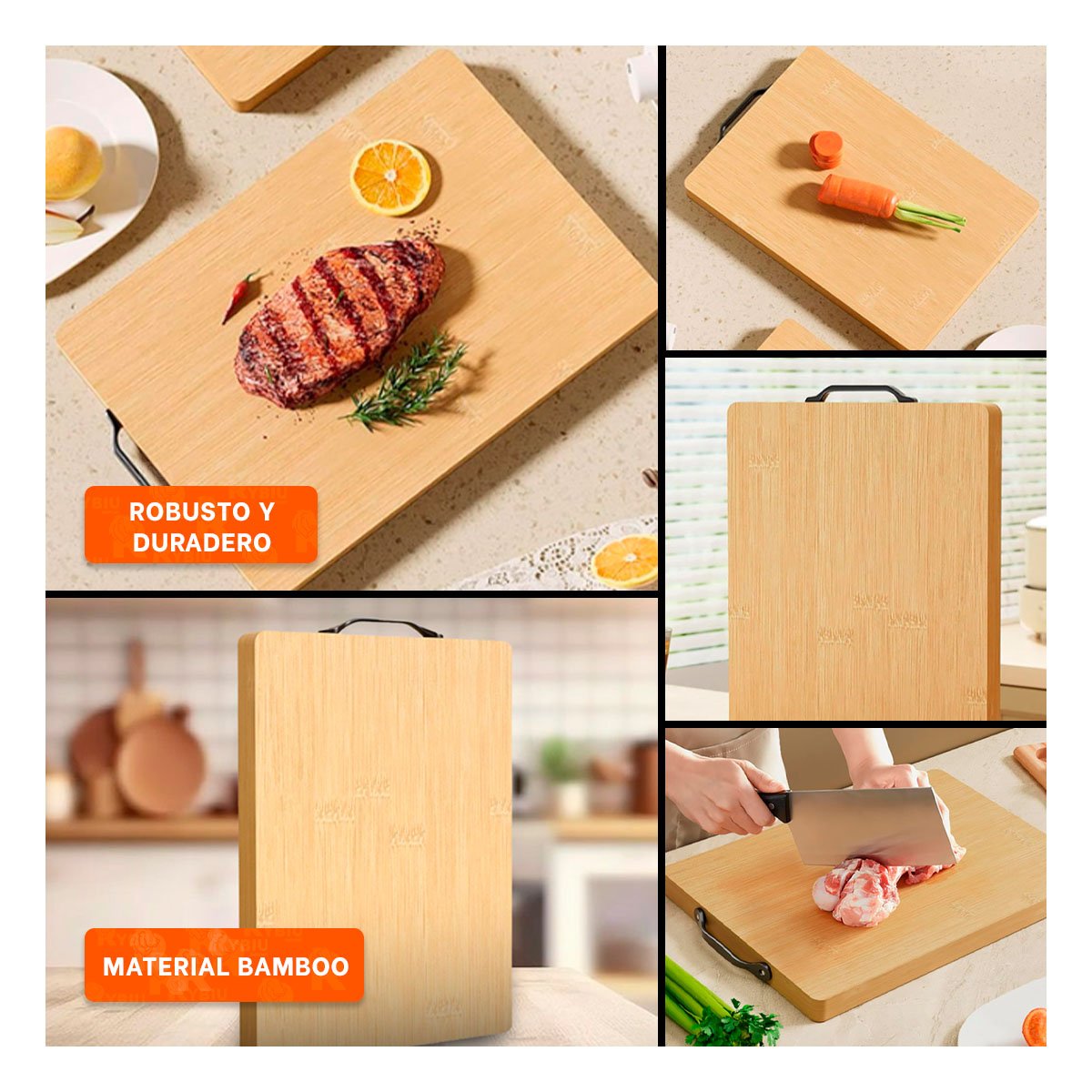 TABLA DE PREPARACION CON MANGO MOSTAZA 35X27X2CM COCINA - 5