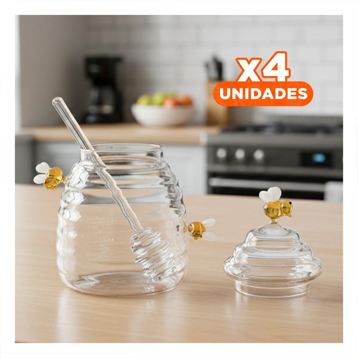 PACK4 FRASCO PARA MESA MIELERO CON PANAL Y ABEJAS PARA DESAYUNOS - 1