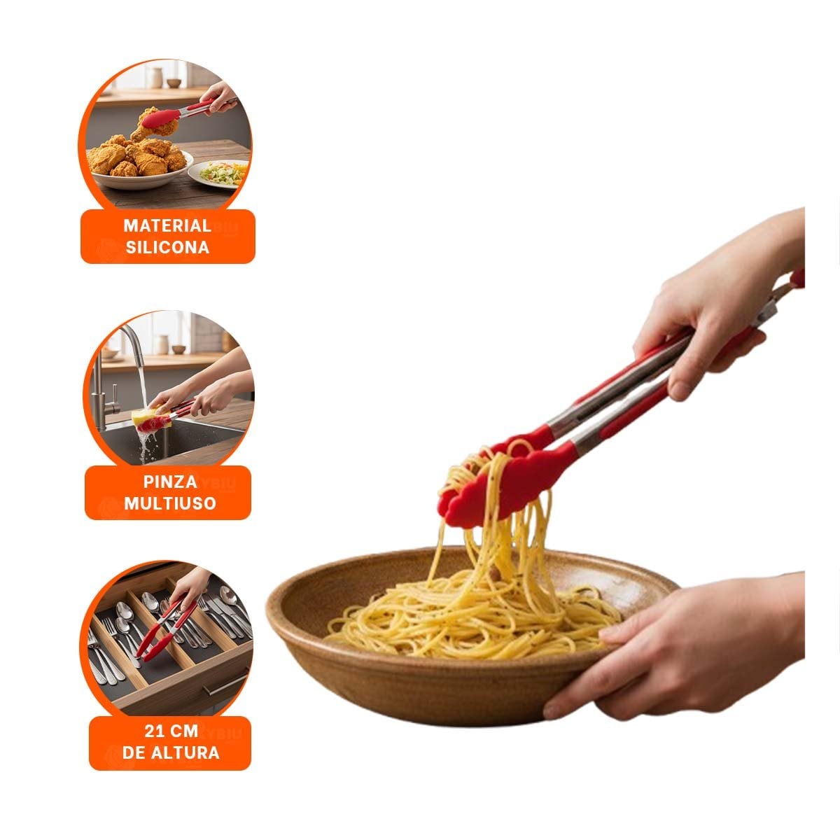 PINZA DURABLE 21CM EN ROJO PARA COCINA Y USO DIARIO HOGAR - 3